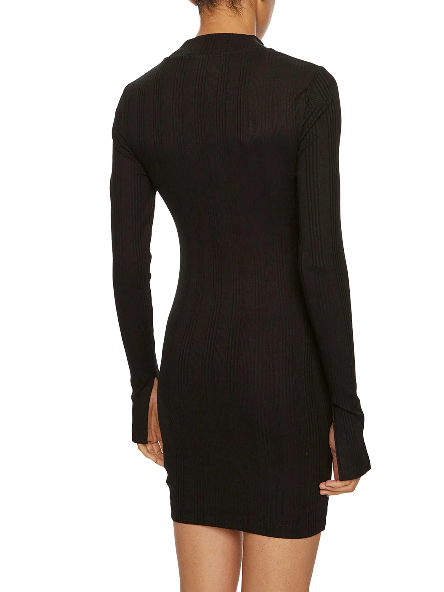 Abito a maniche lunghe slim con zip nero - Image 2