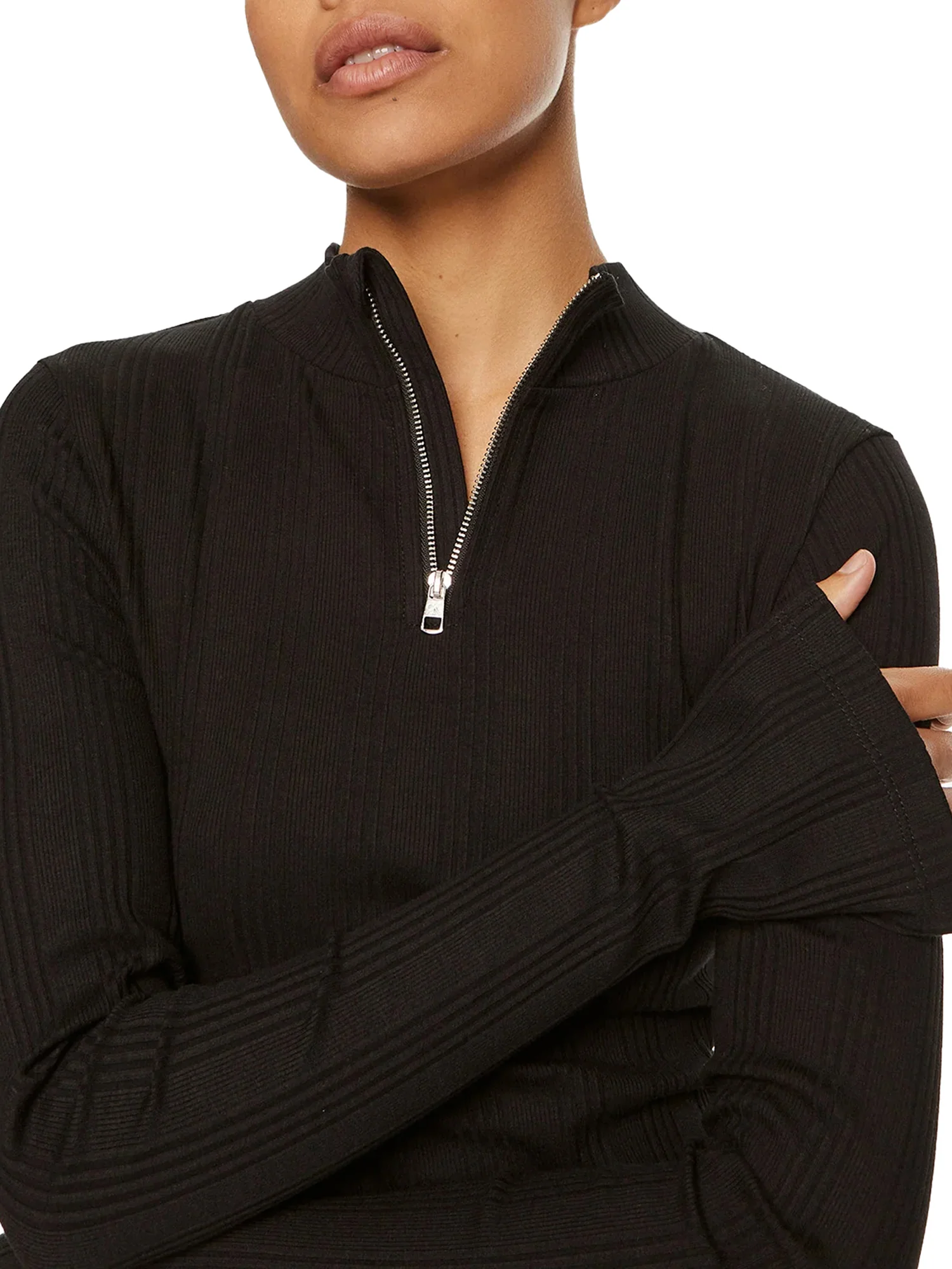 Abito a maniche lunghe slim con zip nero - Image 3