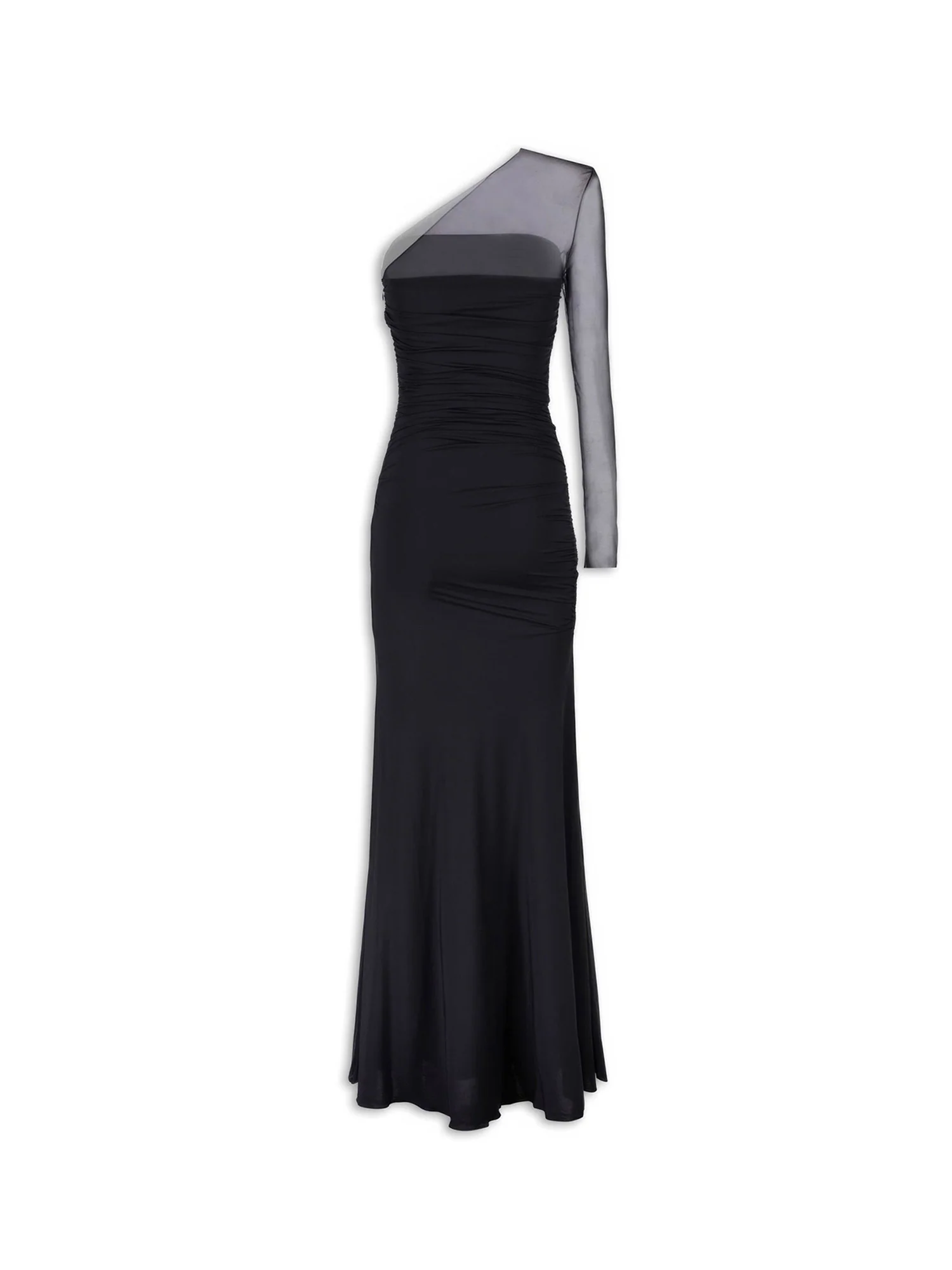Abito lungo Asymmetric Jett con manica monospalla in tulle nero - Image 4
