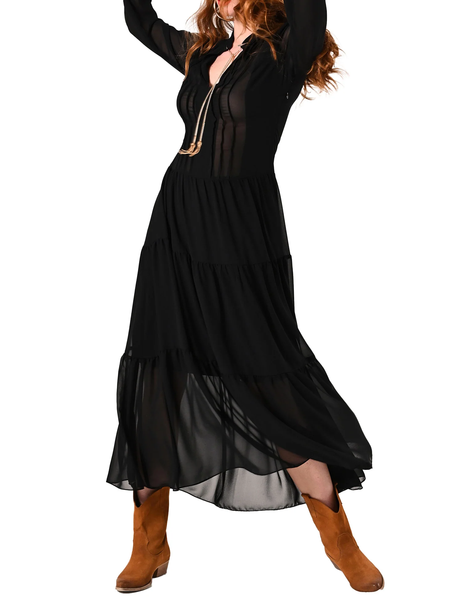Abito lungo in georgette nero - Image 3