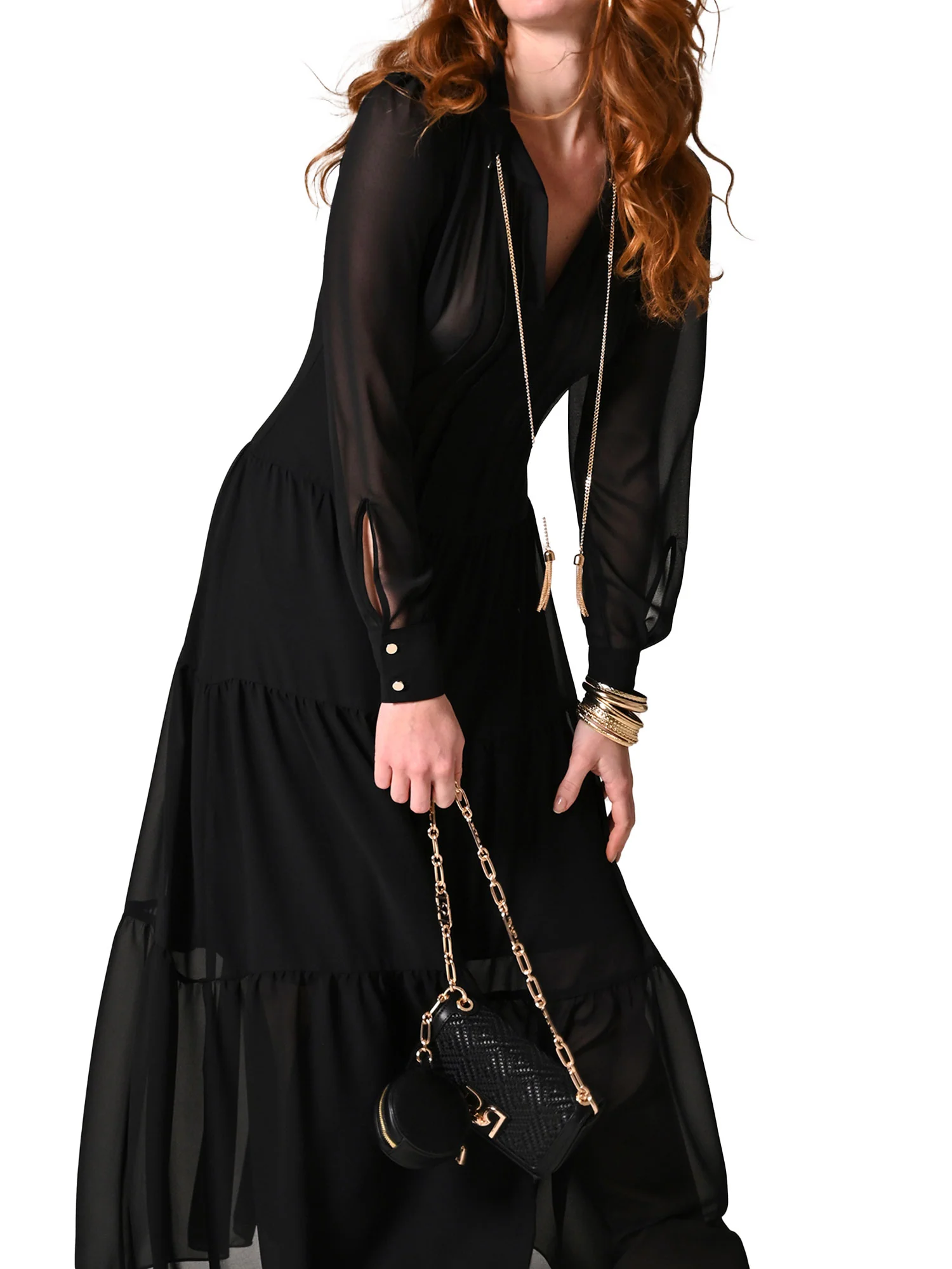Abito lungo in georgette nero - Image 4