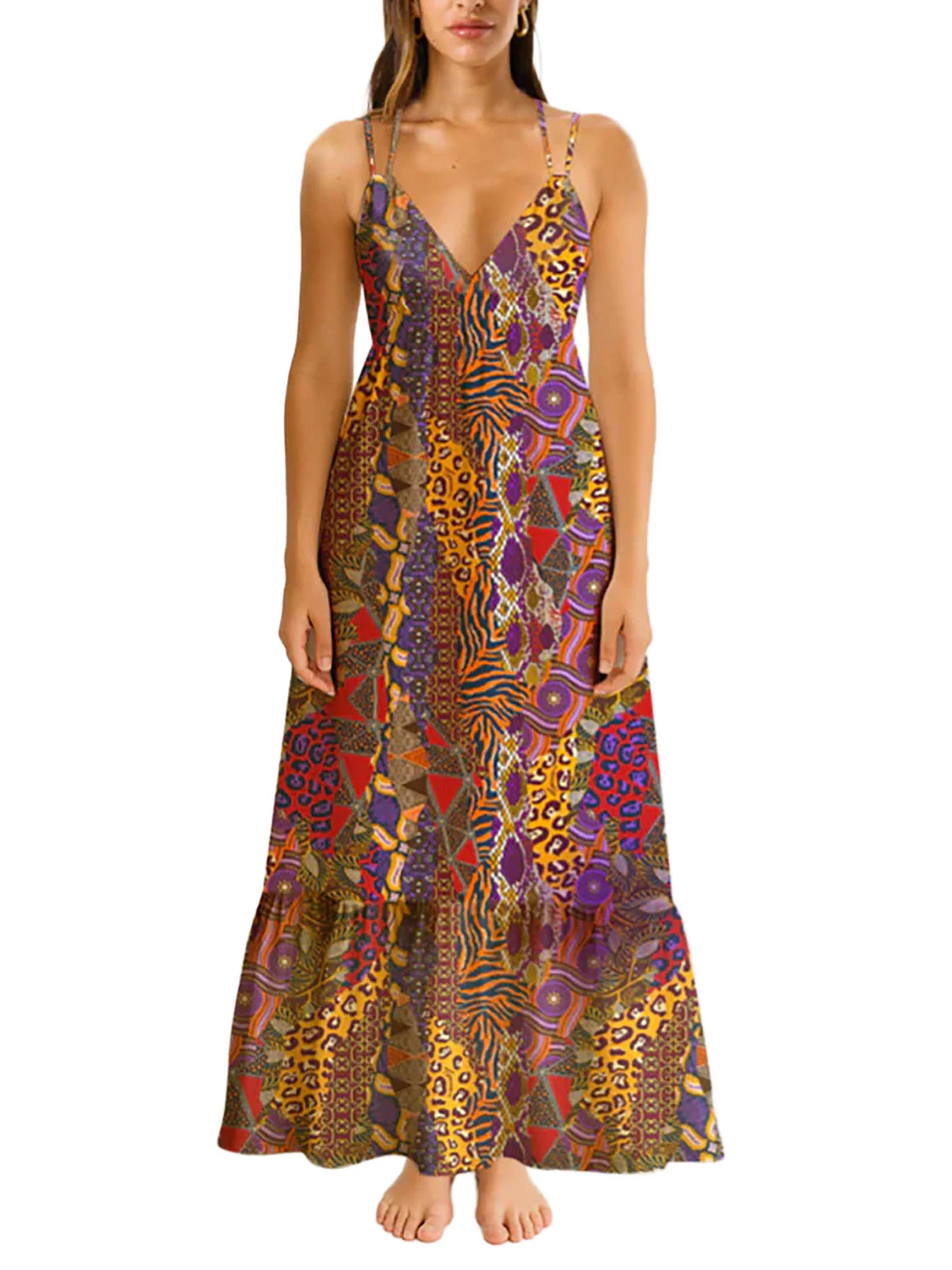 Abito copricostume 4Giveness donna lungo con balza stampato Congo
