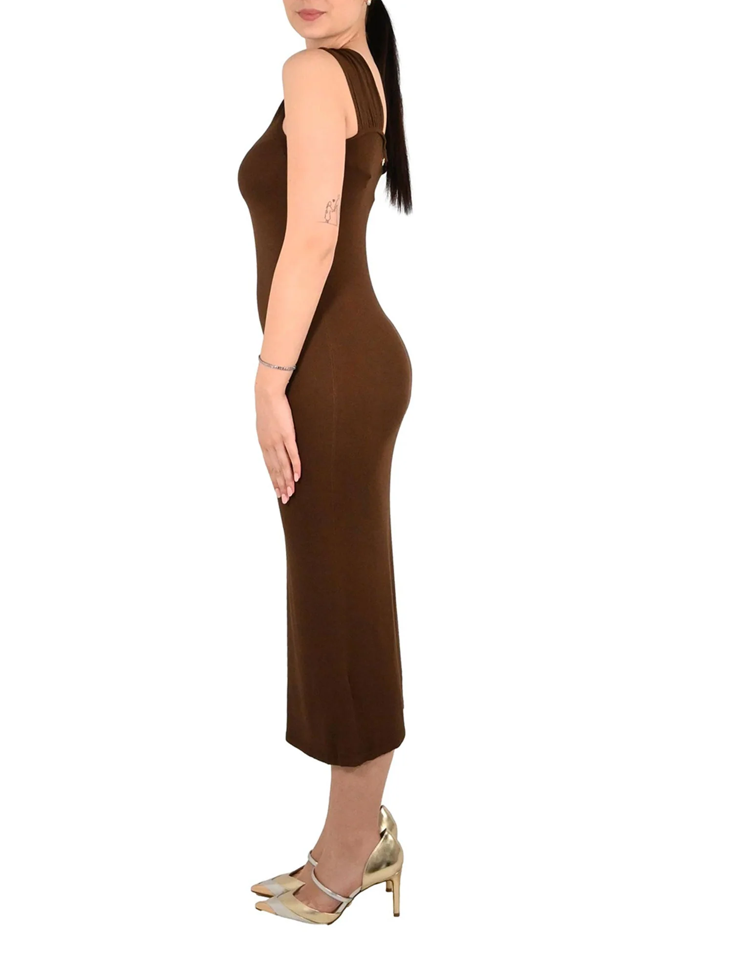 Abito Mark Up donna midi nodo frontale cacao - Image 2
