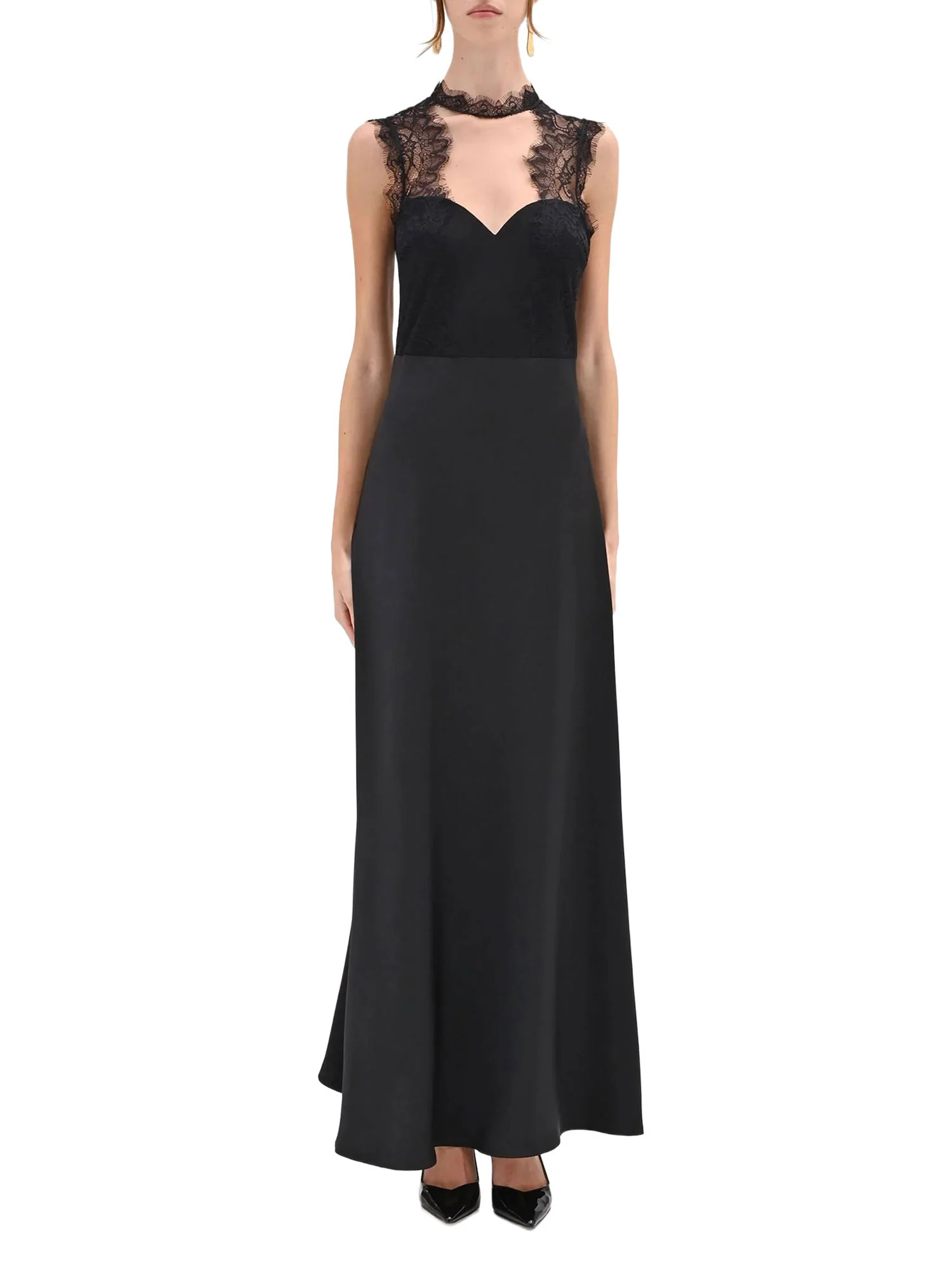 Abito Rinascimento Donna smanicato con bustier in pizzo nero