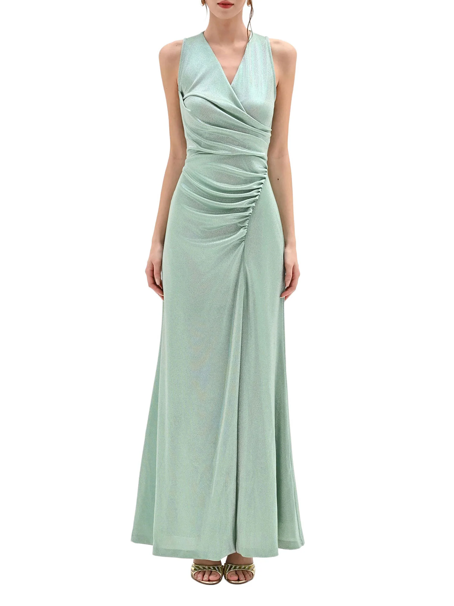 Abito Rinascimento Donna smanicato con scollo incrociato laminato menta