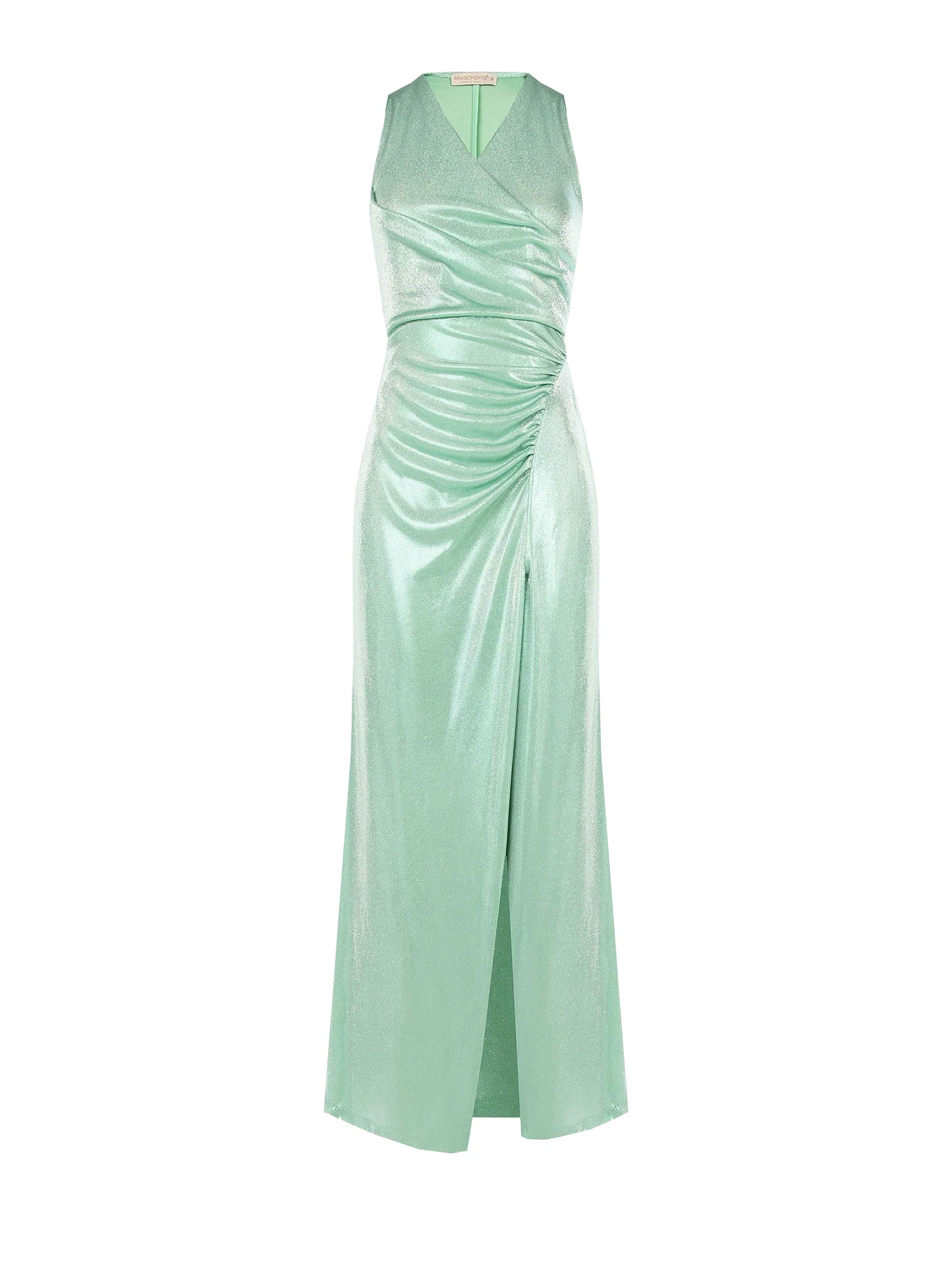 Abito Rinascimento Donna smanicato con scollo incrociato laminato menta - Image 6