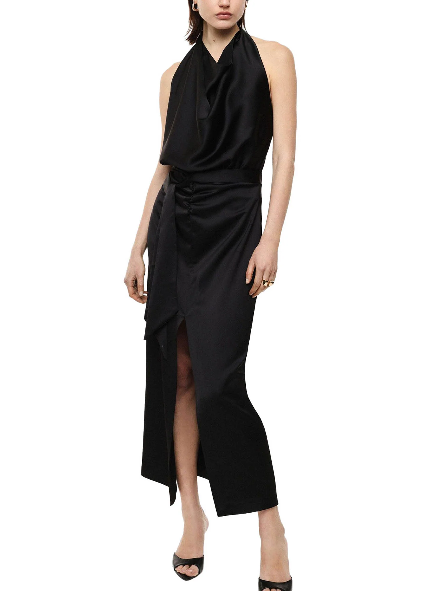 Abito Imperial Donna smanicato lungo con balza Nero