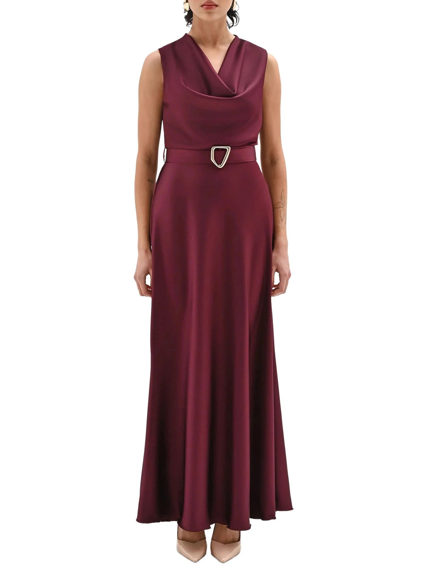 Abito Rinascimento Donna lungo smanicato con cintura bordeaux