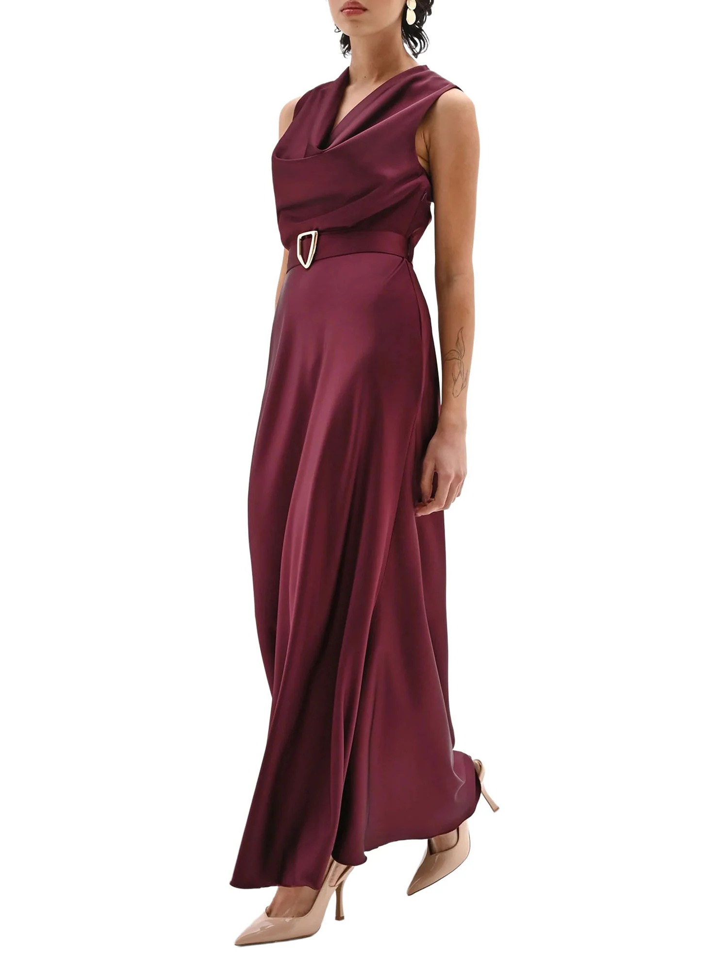 Abito Rinascimento Donna lungo smanicato con cintura bordeaux - Image 2
