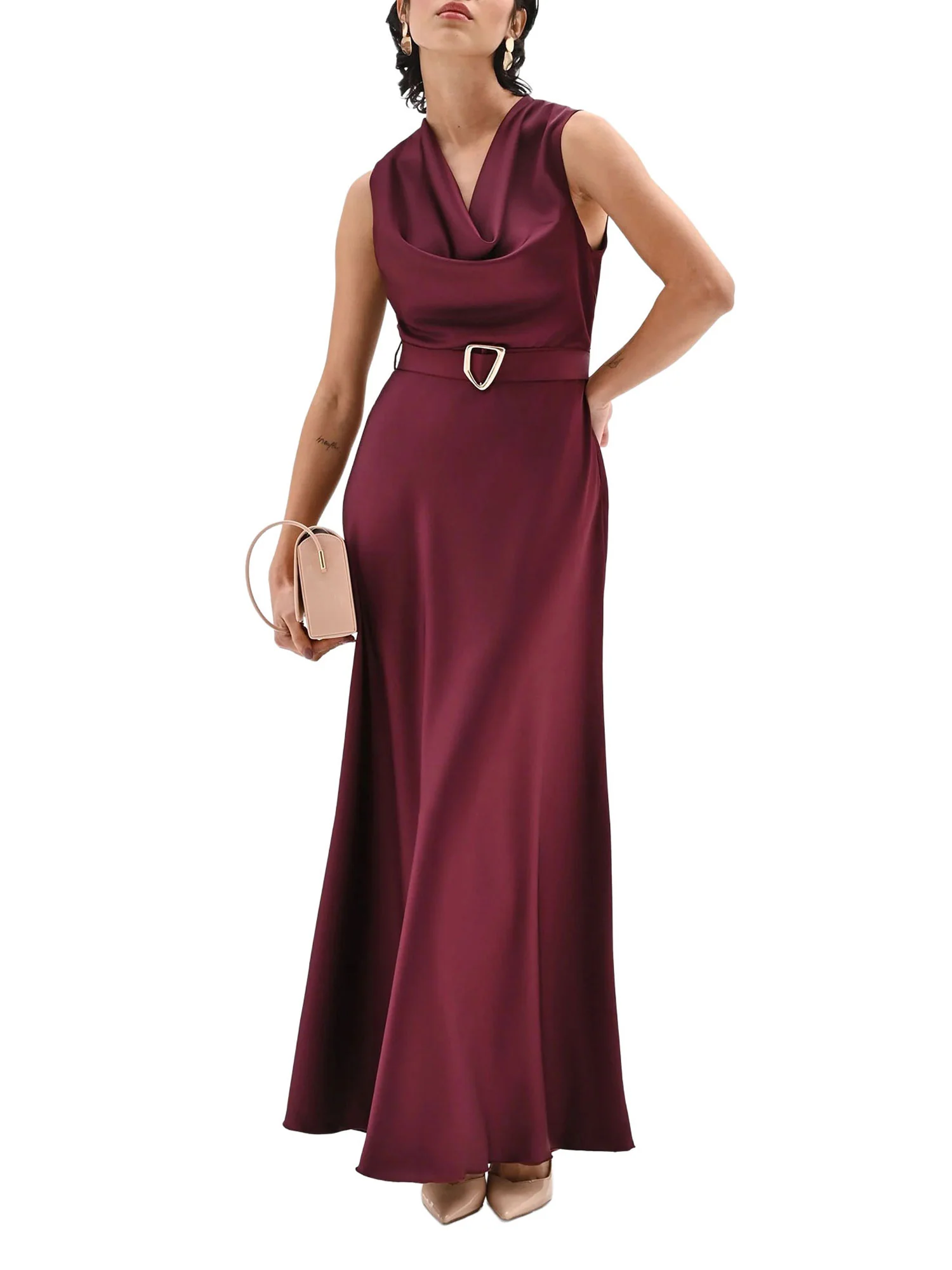 Abito Rinascimento Donna lungo smanicato con cintura bordeaux - Image 4