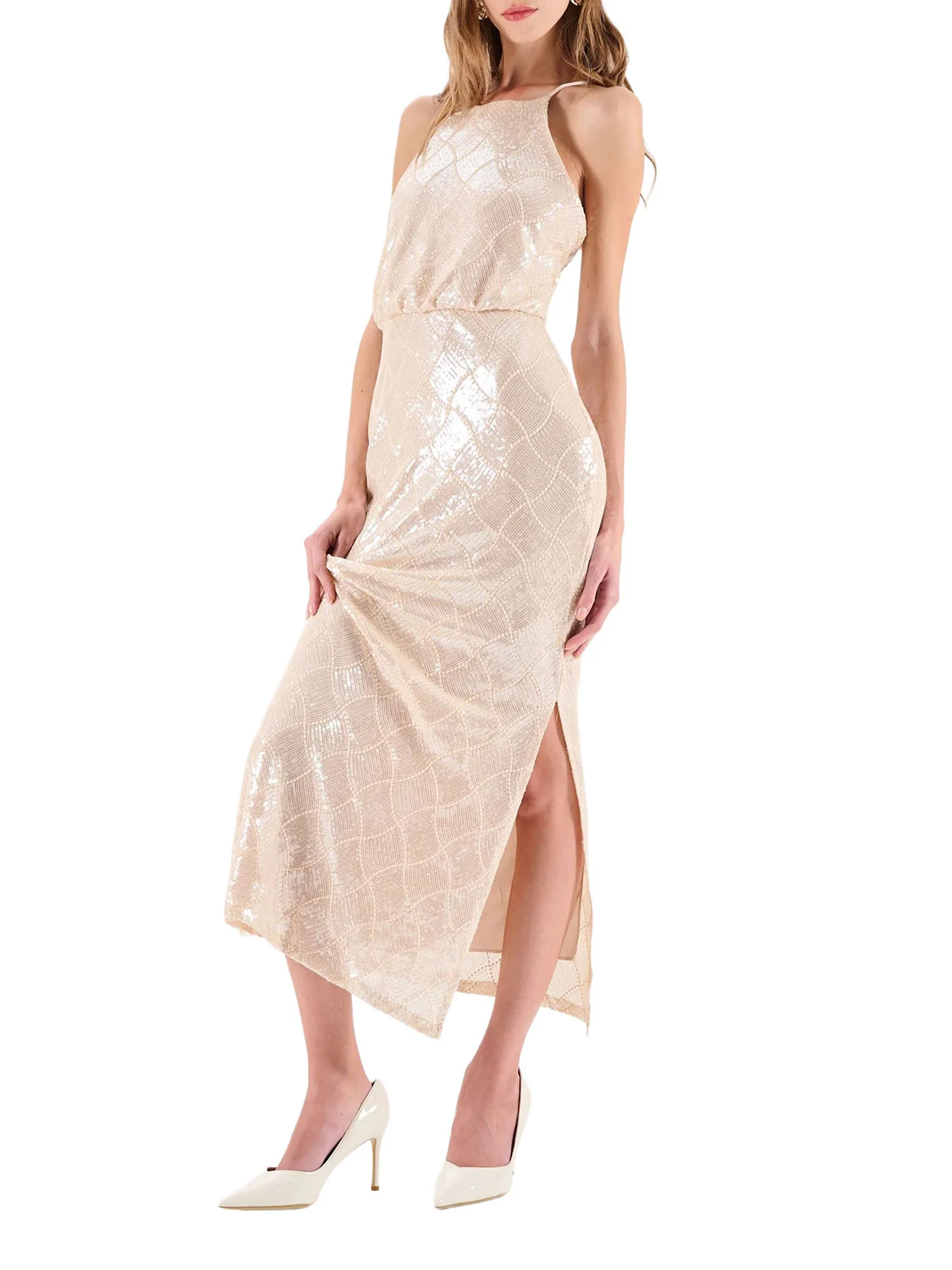 Abito Rinascimento Donna smanicato lungo con paillettes beige - Image 2