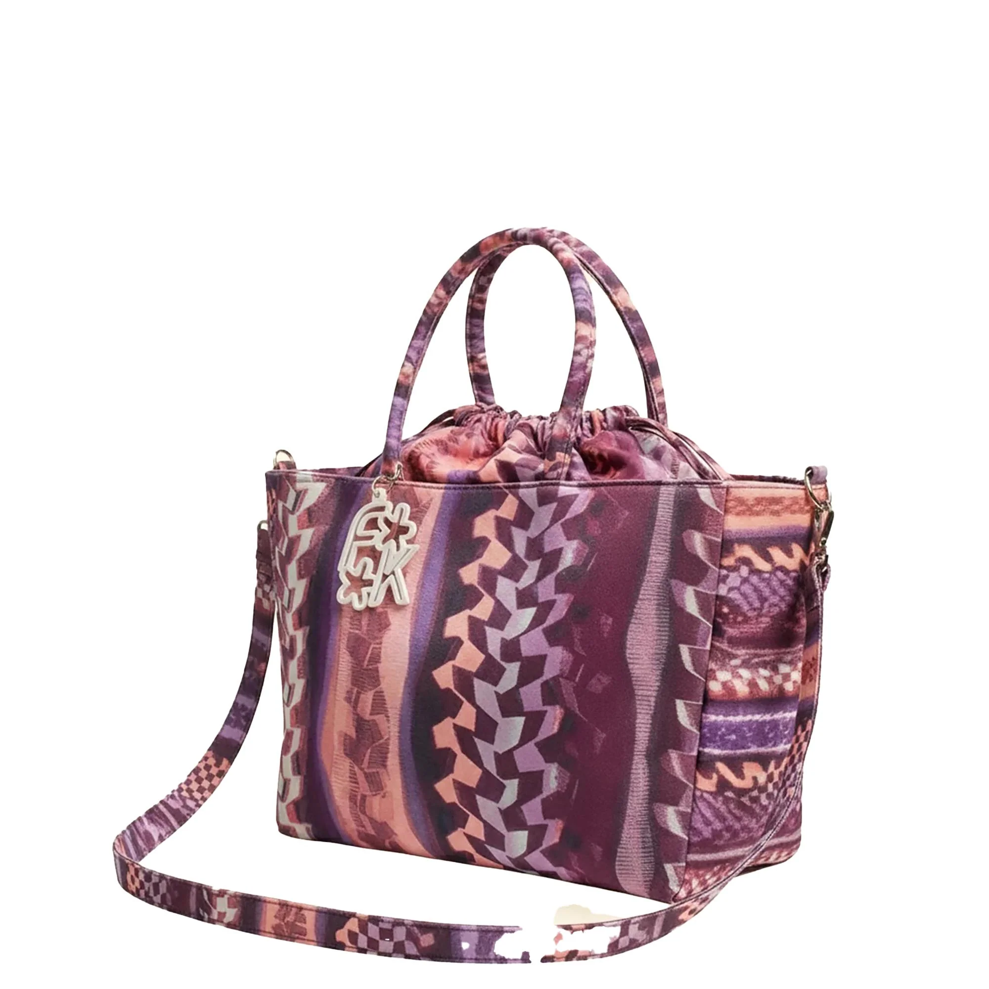 Borsa mare F**k Donna a spalla con tracolla fantasia viola/rosa - Image 2