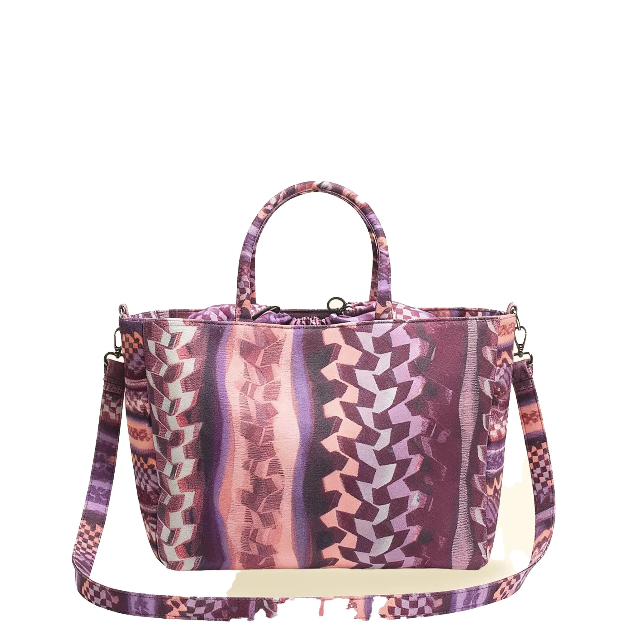 Borsa mare F**k Donna a spalla con tracolla fantasia viola/rosa - Image 3