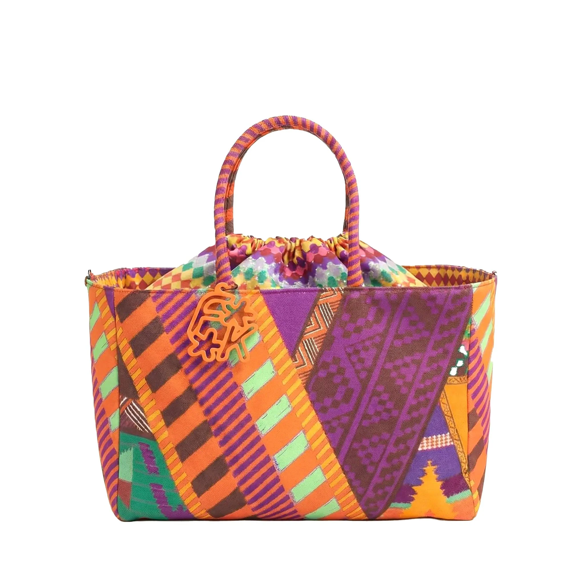 Borsa mare F**k Donna a spalla con tracolla fantasia etnica multicolor