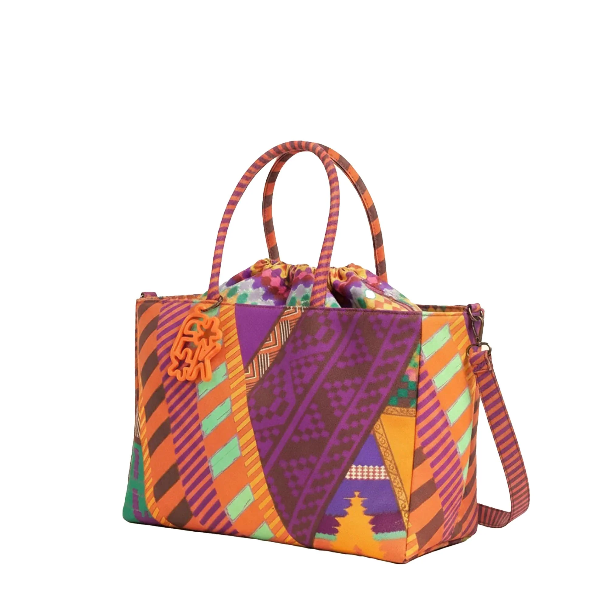Borsa mare F**k Donna a spalla con tracolla fantasia etnica multicolor - Image 2