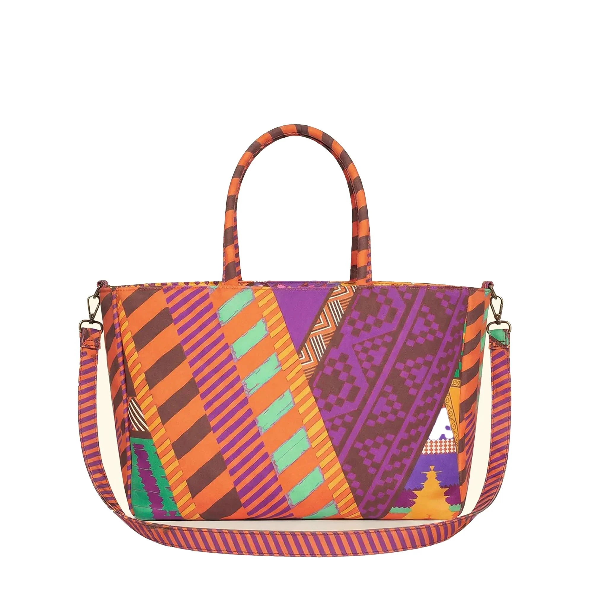 Borsa mare F**k Donna a spalla con tracolla fantasia etnica multicolor - Image 3