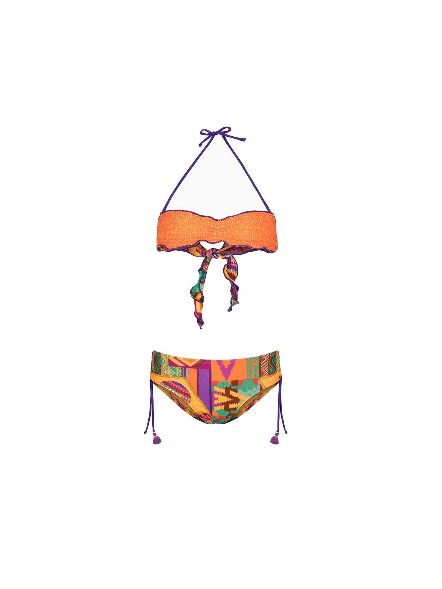 Bikini fascia F**k Bambina con slip fisso fantasia arancio/viola