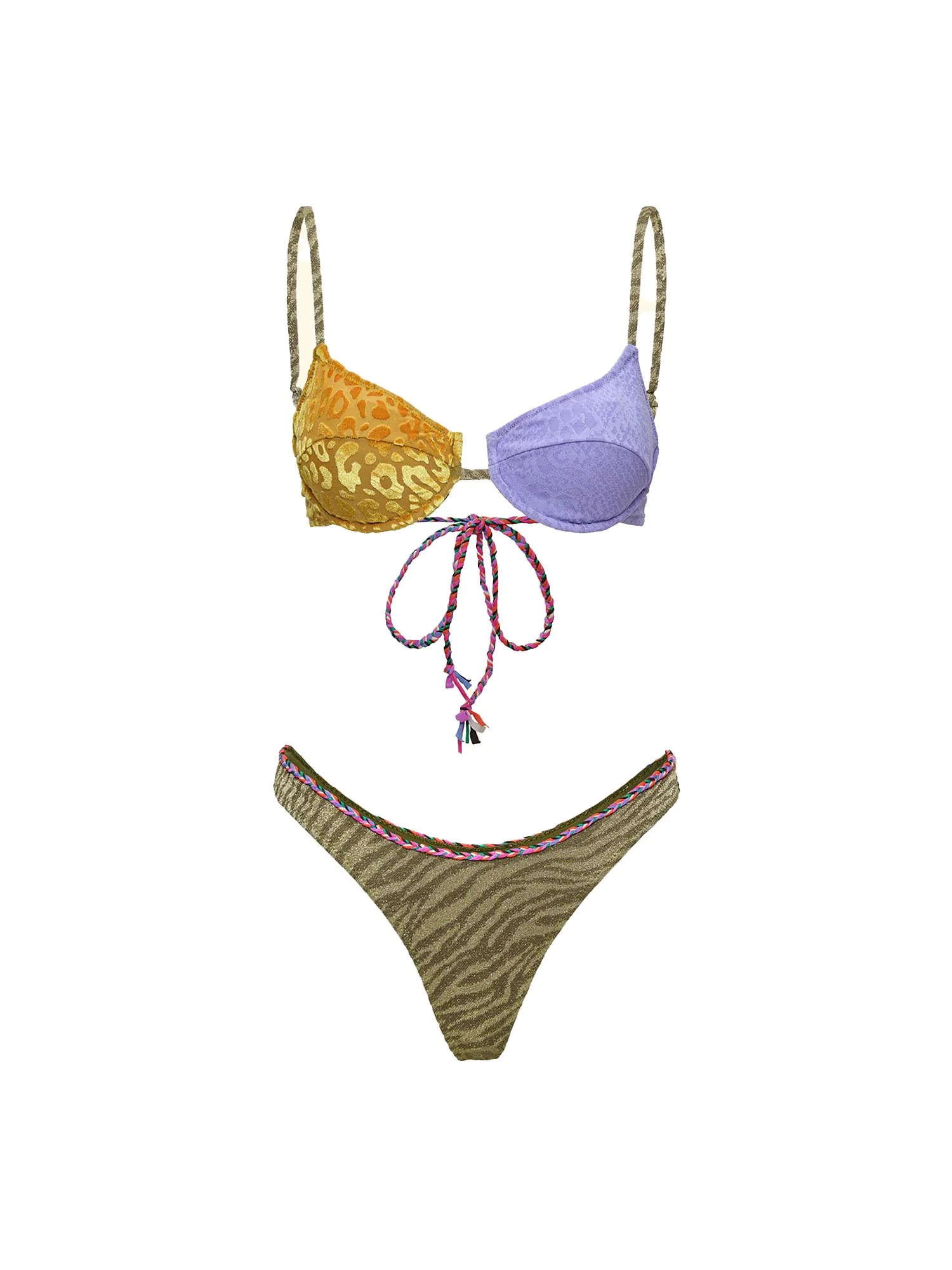 Bikini F**k Donna coppa con ferretto e slip america lurex stampa animalier multi - Image 3