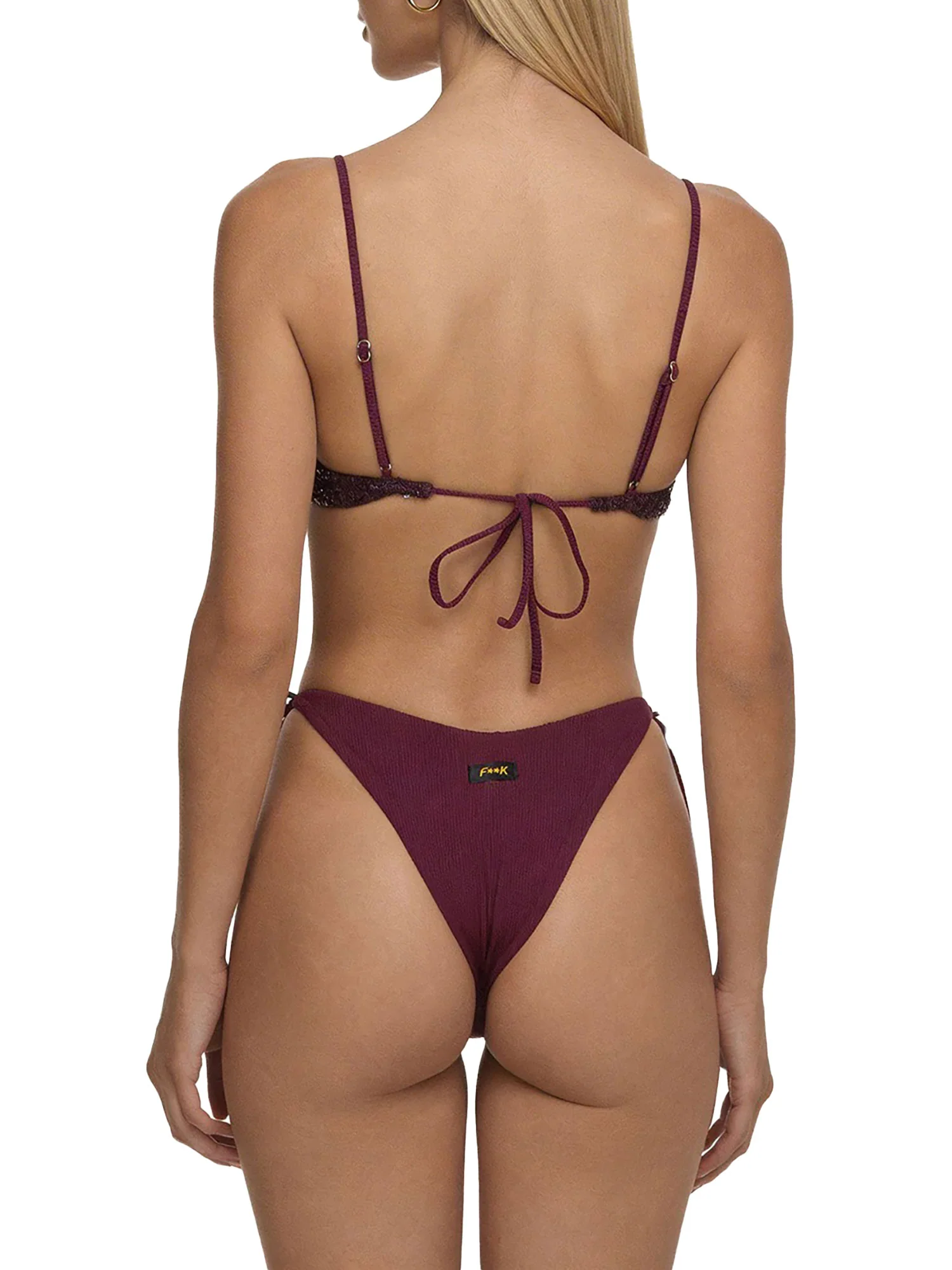 Bikini F**k Donna coppa con ferretto paillette e slip regolabile bordeaux - Image 2