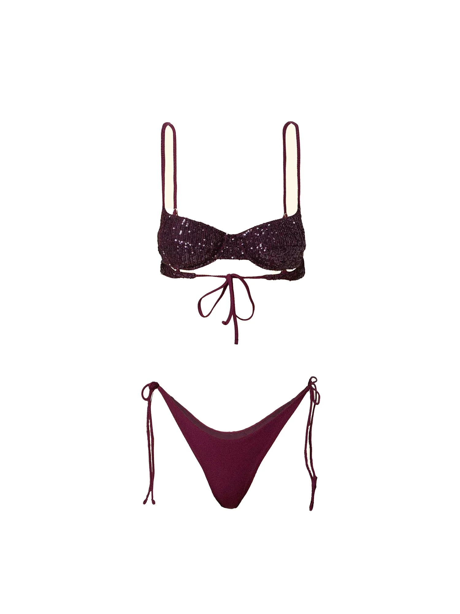 Bikini F**k Donna coppa con ferretto paillette e slip regolabile bordeaux - Image 3