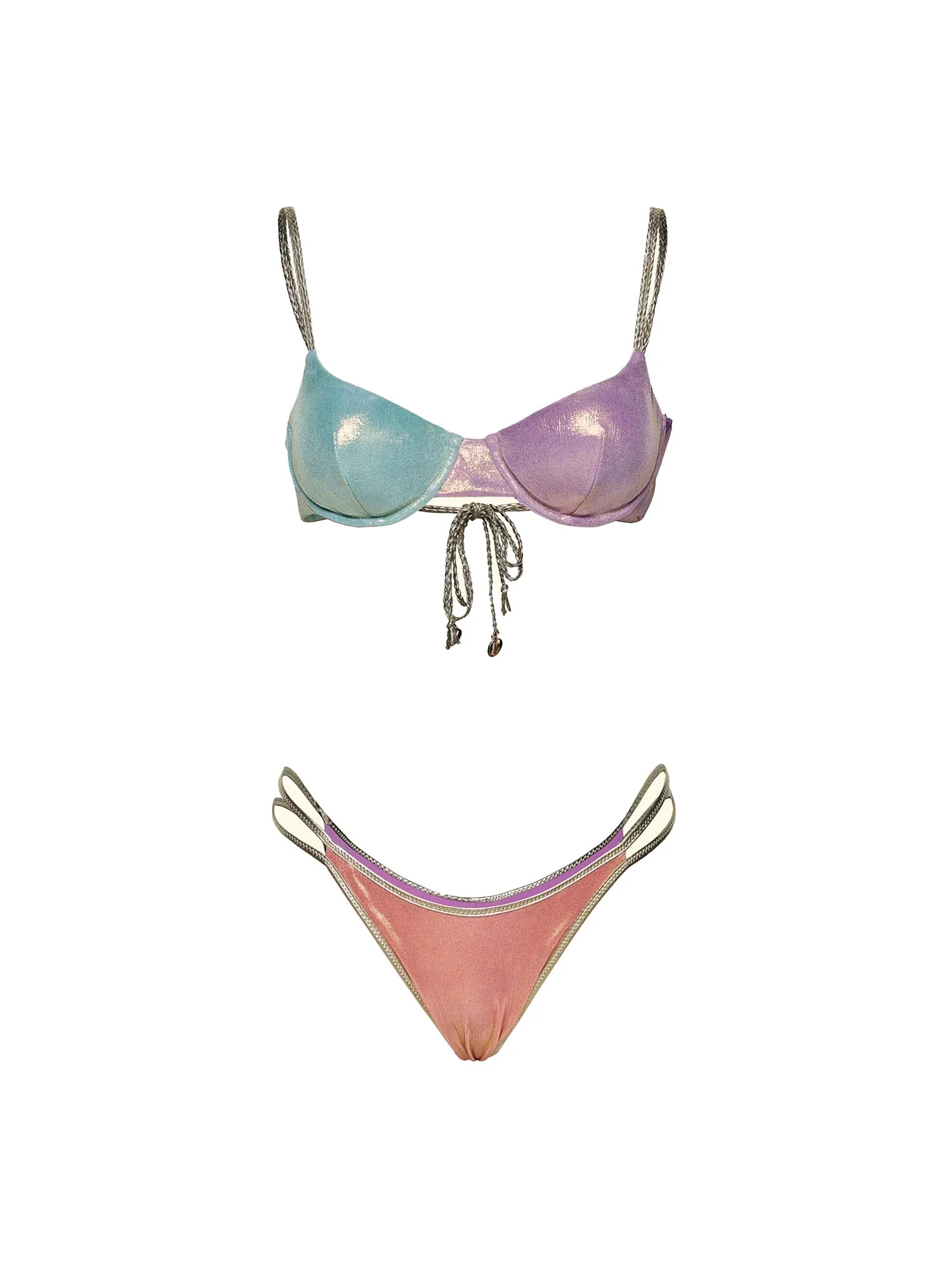 Bikini F**k Donna coppa con ferretto e slip fisso effetto laminato multicolor - Image 3