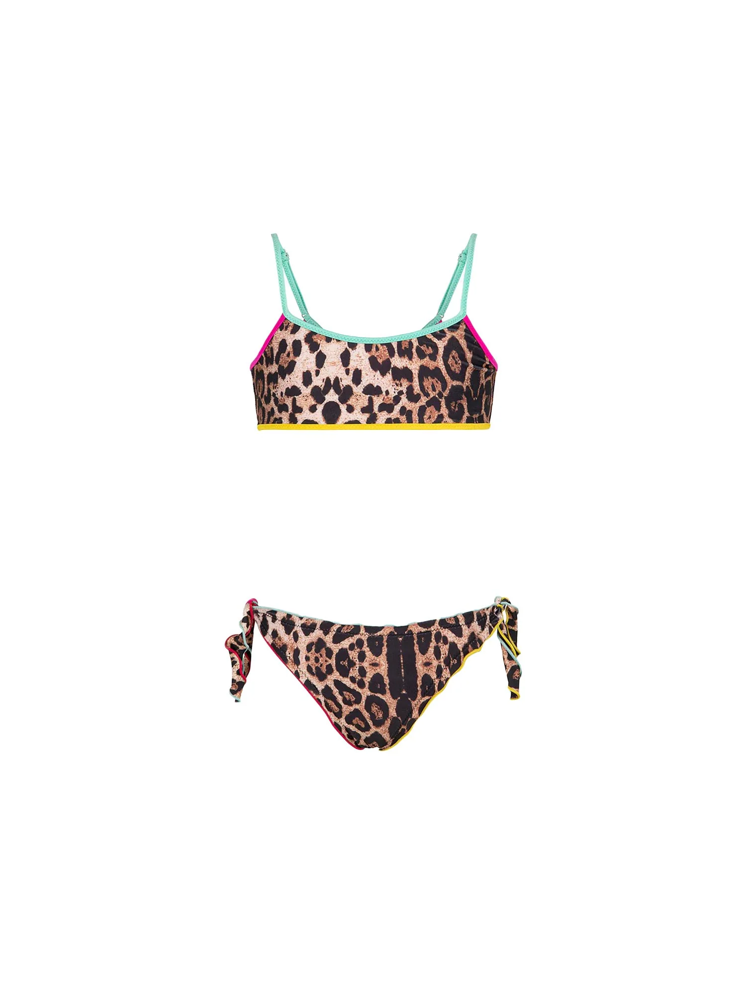 Bikini top F**k Bambina con slip regolabile fantasia leopard multi