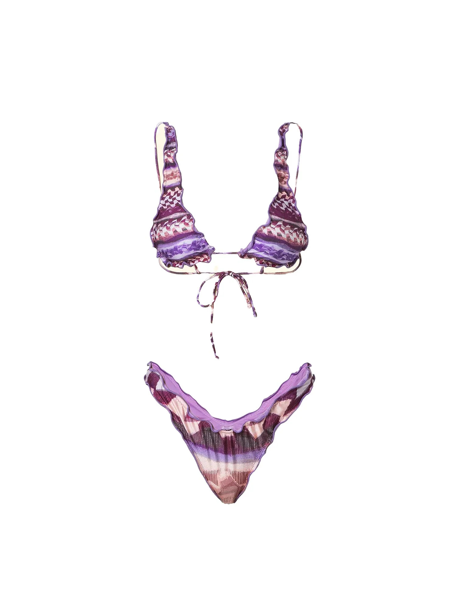 Bikini F**k Donna triangolo con slip alto americano fantasia bianco/viola - Image 3