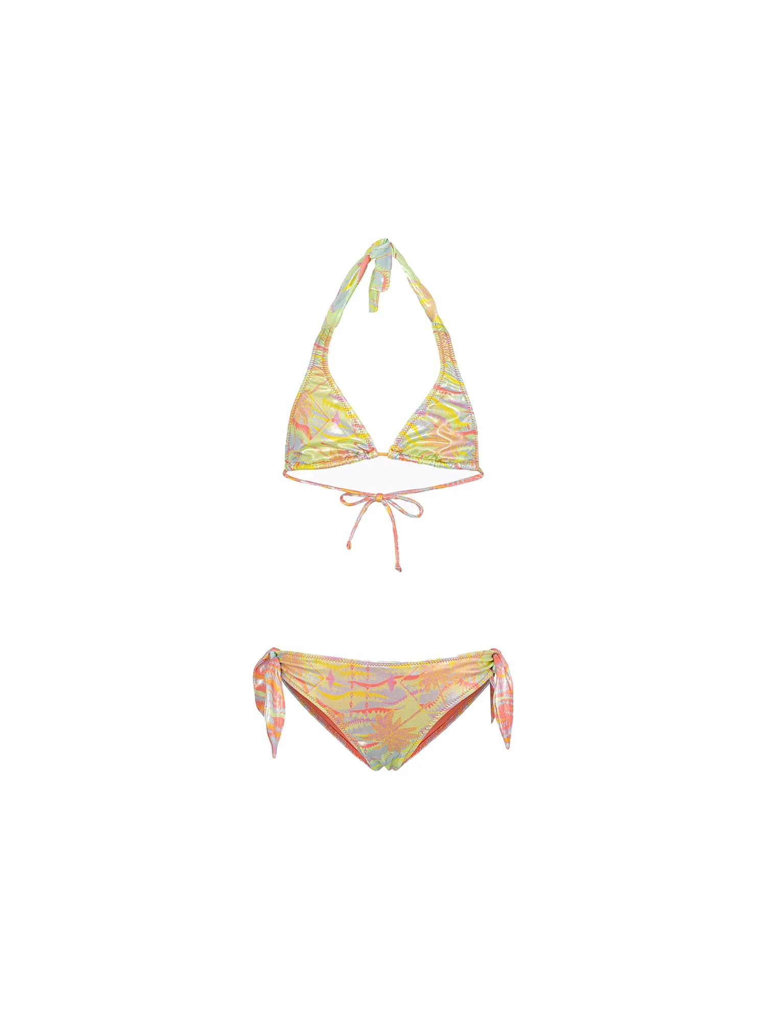 Bikini triangolo F**k Bambina con slip fisso fantasia palm giallo multi