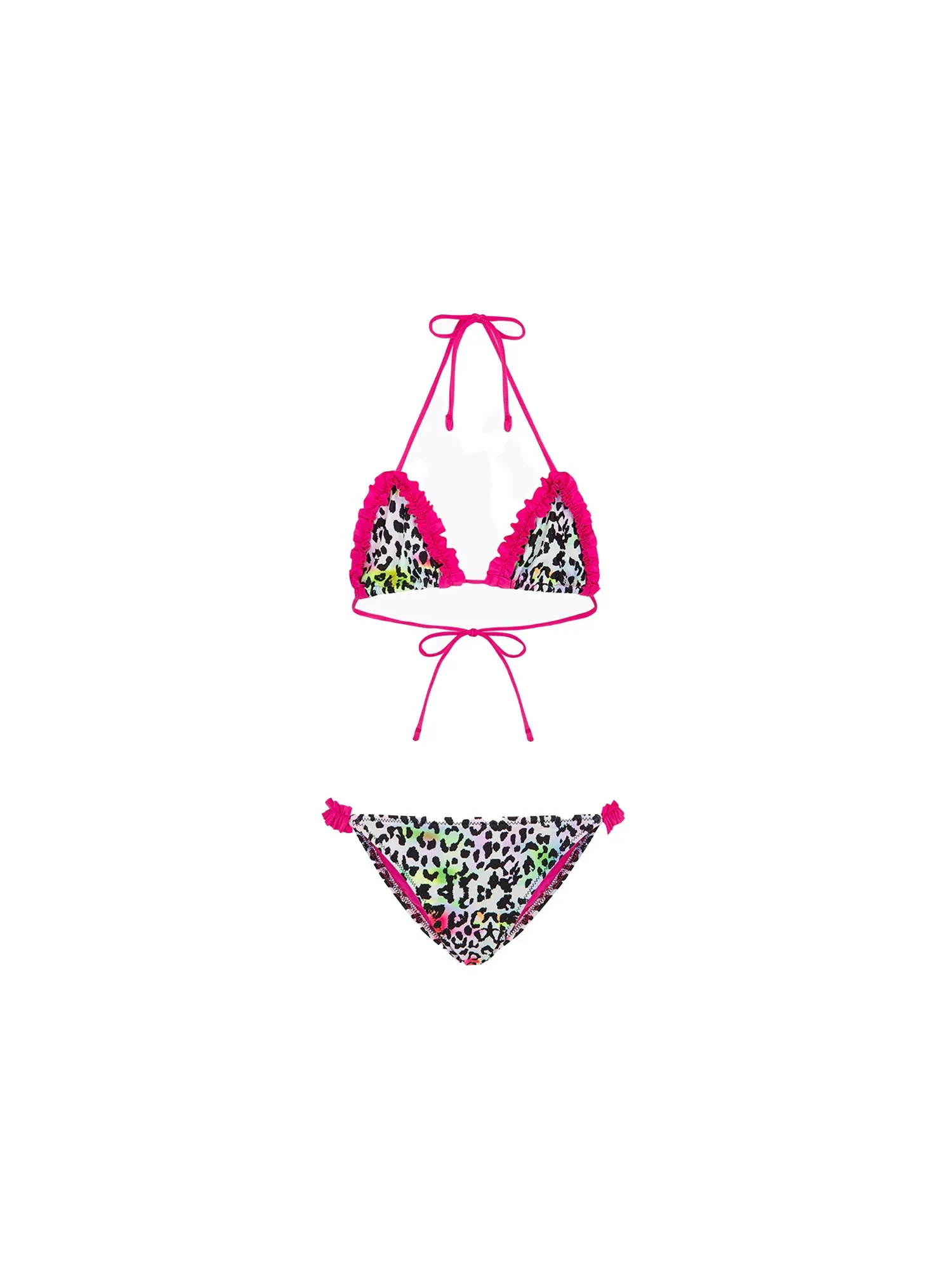 Bikini triangolo F**k Bambina con slip fisso fantasia leopard/fucsia