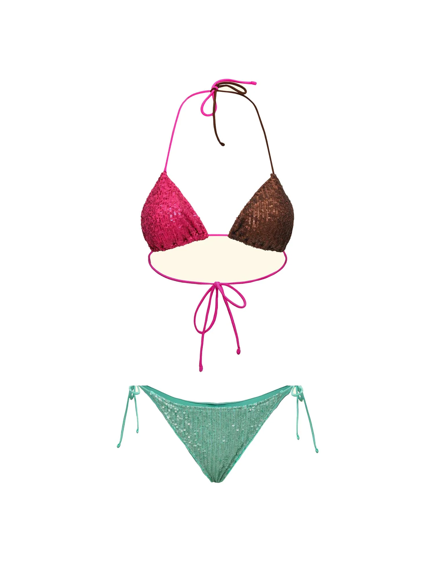 Bikini F**k Donna triangolo e slip regolabile fucsia/verde acqua/marrone - Image 3