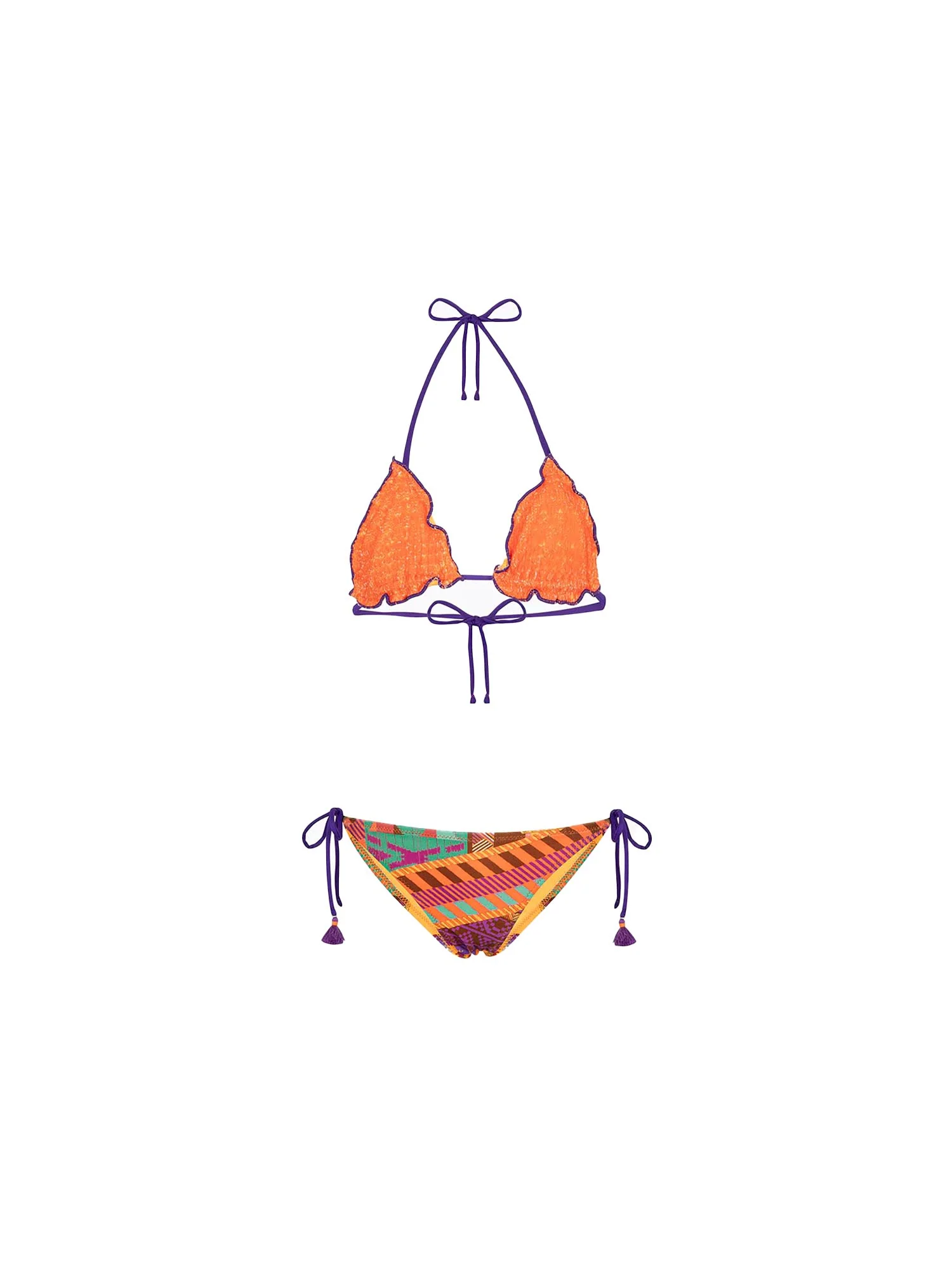 Bikini triangolo F**k Bambina con slip regolabile fantasia arancio/viola