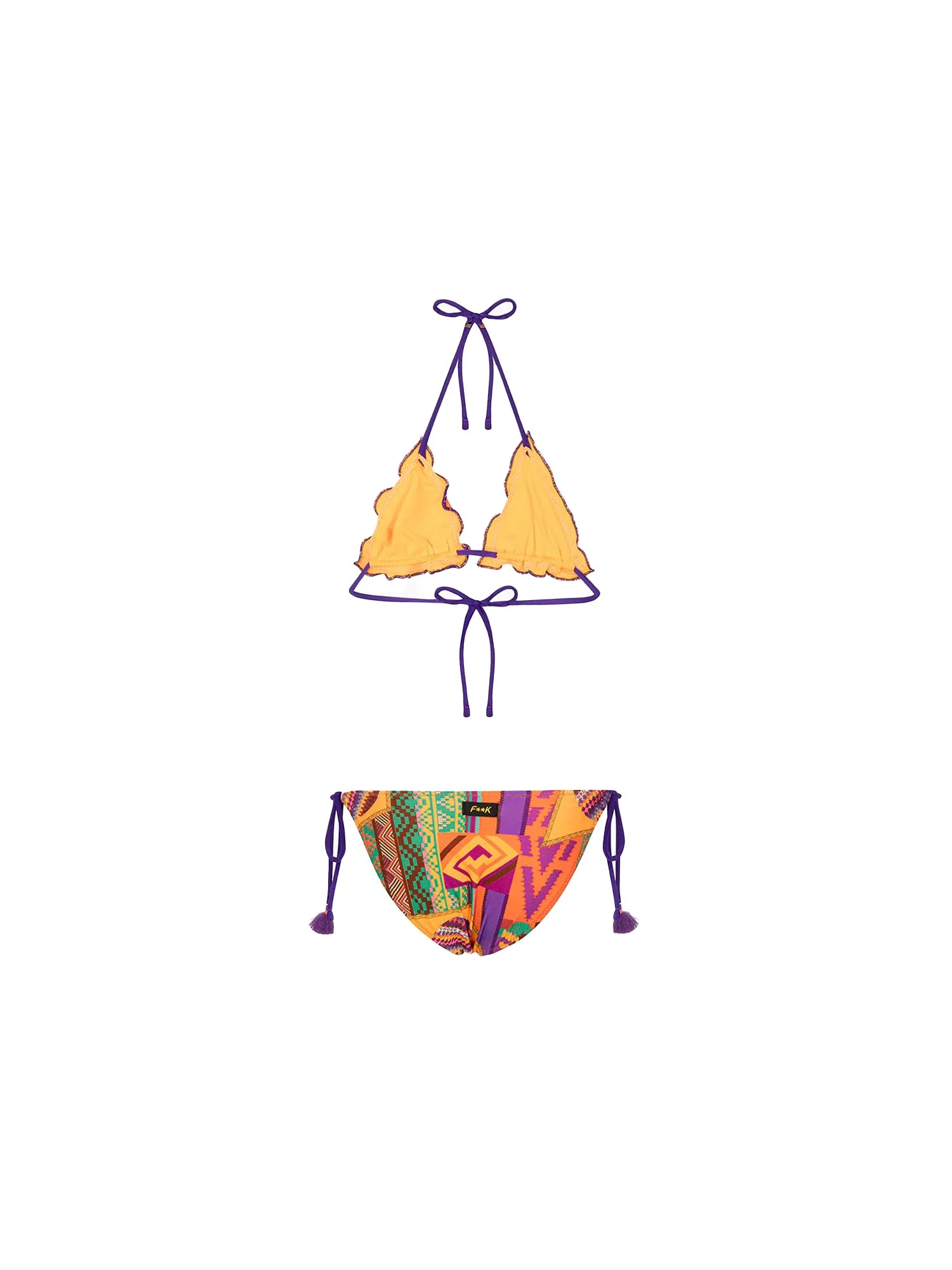 Bikini triangolo F**k Bambina con slip regolabile fantasia arancio/viola - Image 2