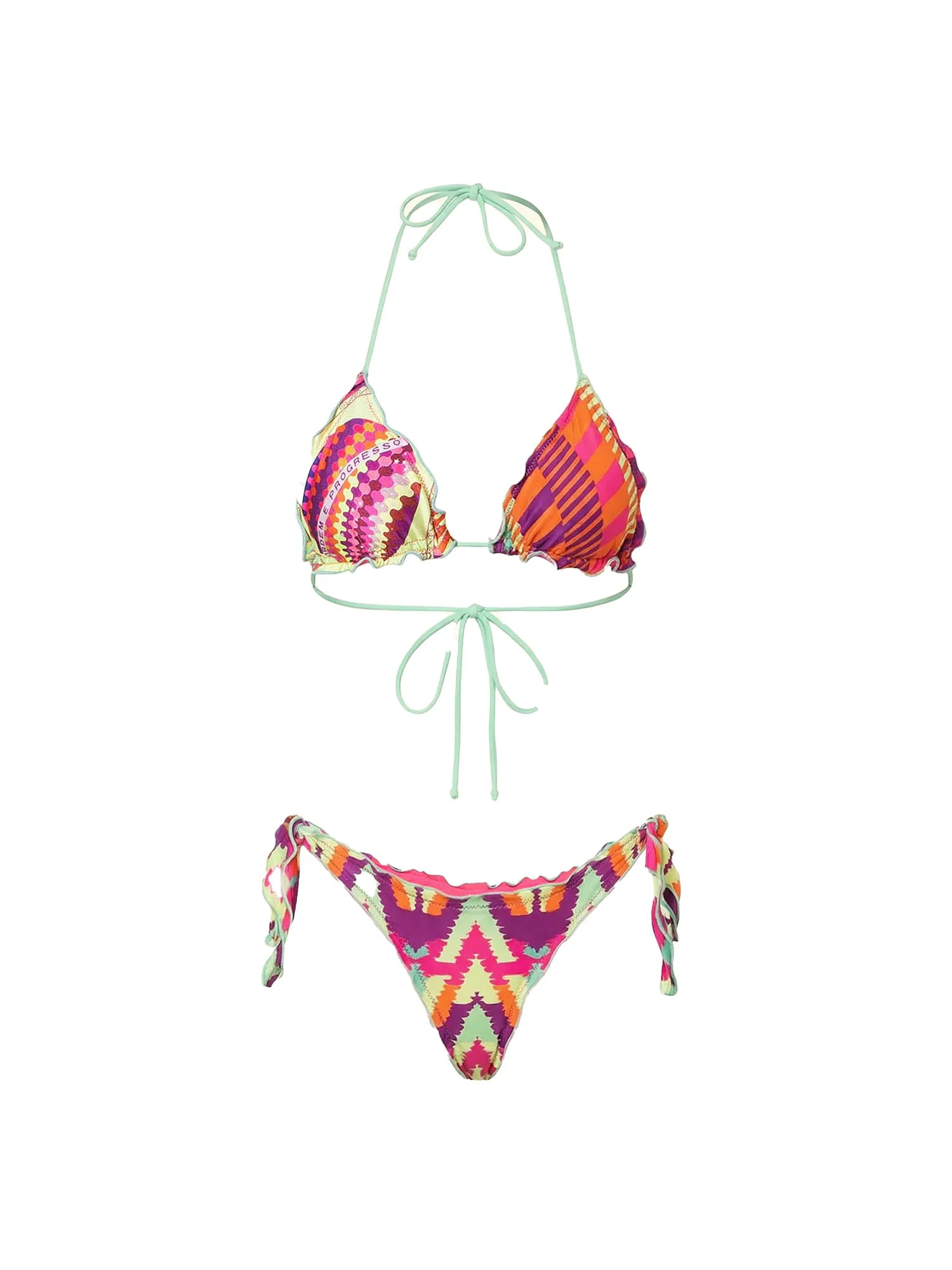 Bikini F**k Donna triangolo con slip regolabile fantasia giometric multicolor - Image 3