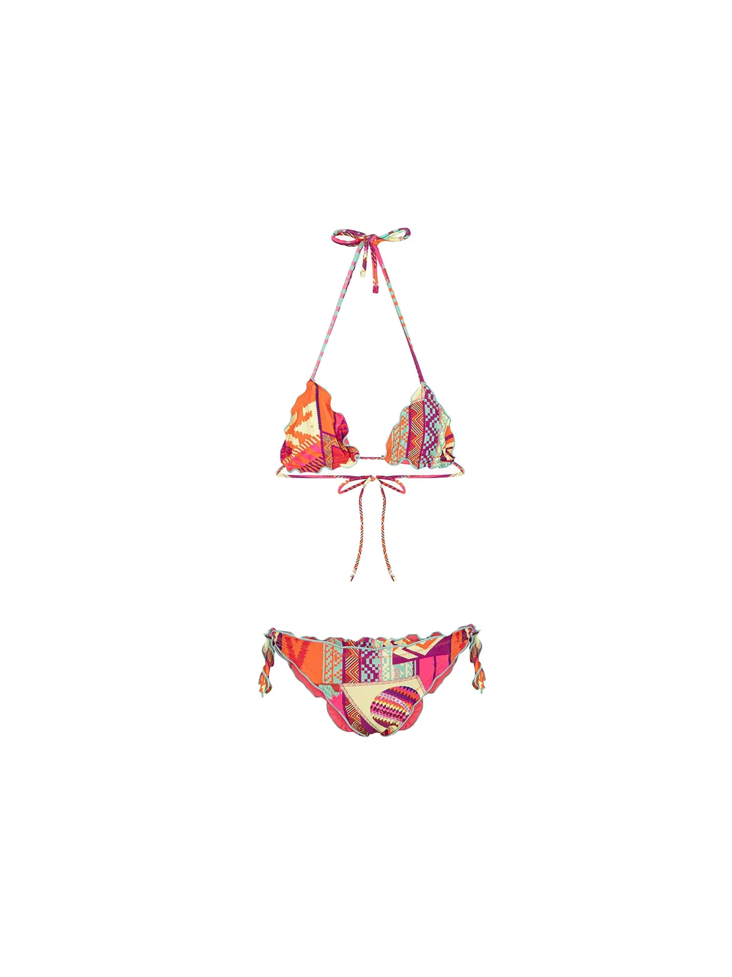 Bikini triangolo F**k Bambina con slip regolabile fantasia geometric arancio