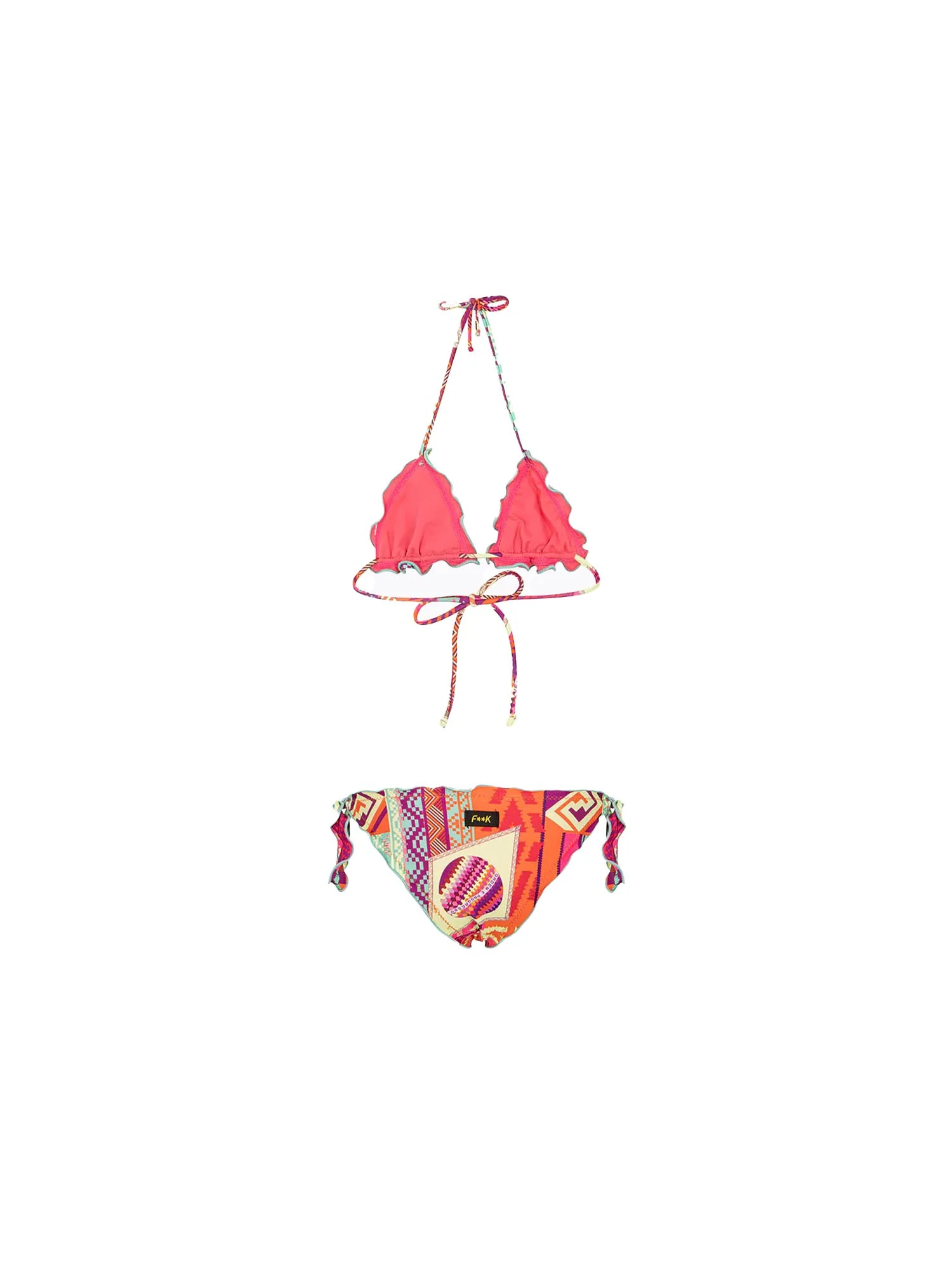 Bikini triangolo F**k Bambina con slip regolabile fantasia geometric arancio - Image 2