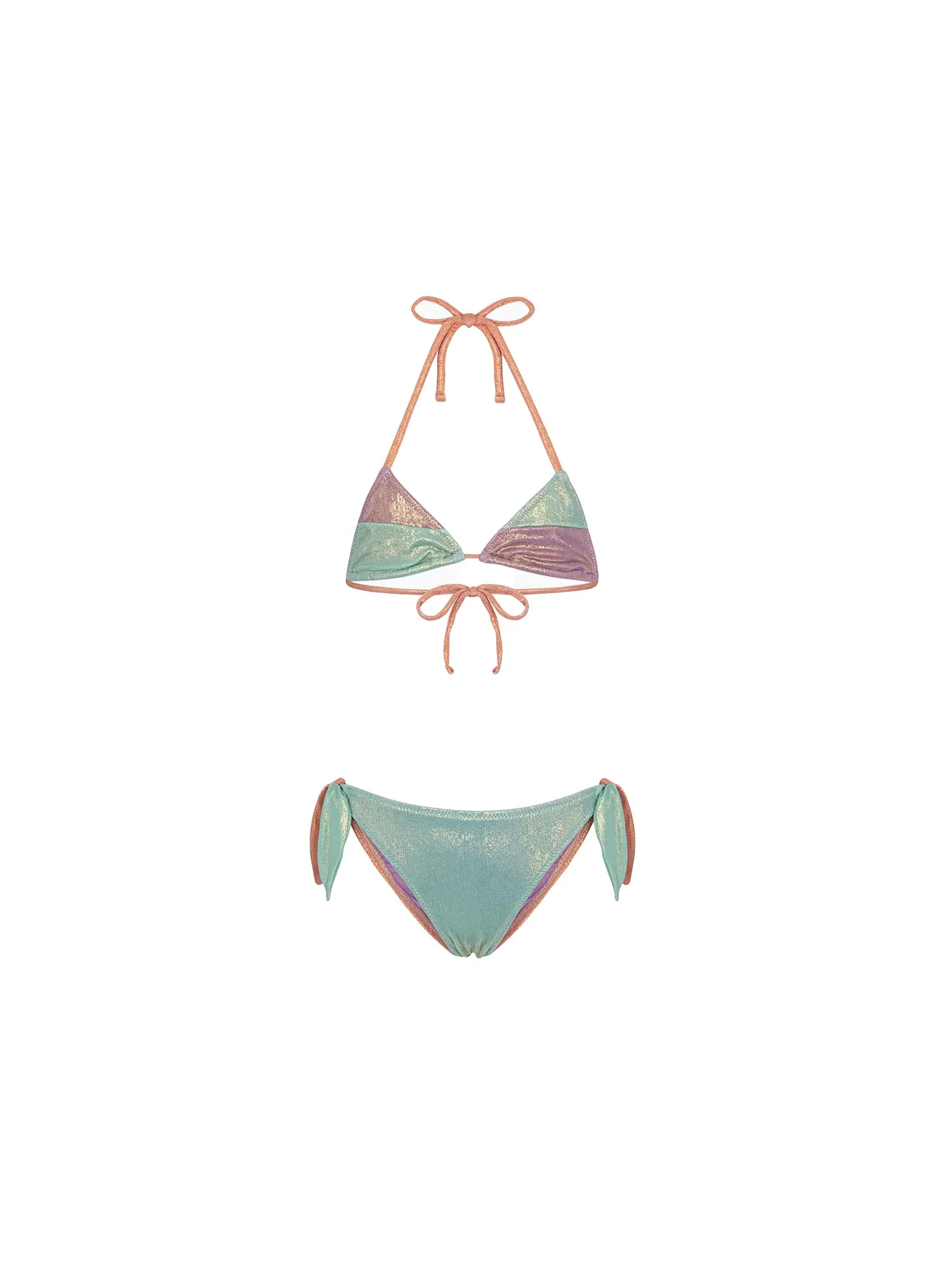 Bikini triangolo F**k Bambina con slip regolabile fantasia turchese/lilla