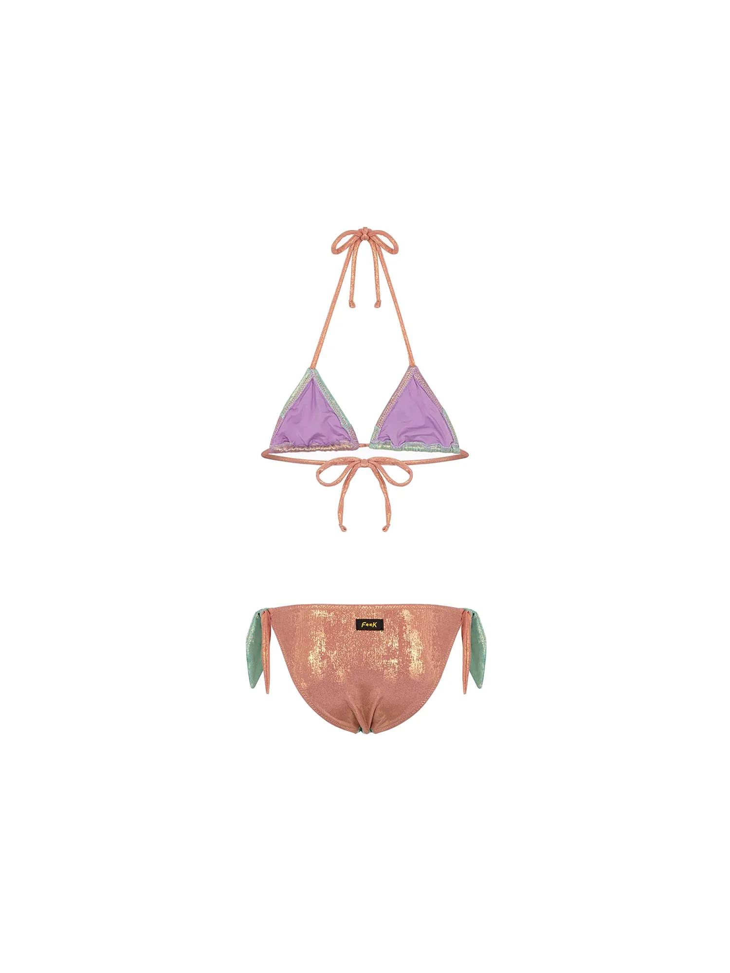 Bikini triangolo F**k Bambina con slip regolabile fantasia turchese/lilla - Image 2