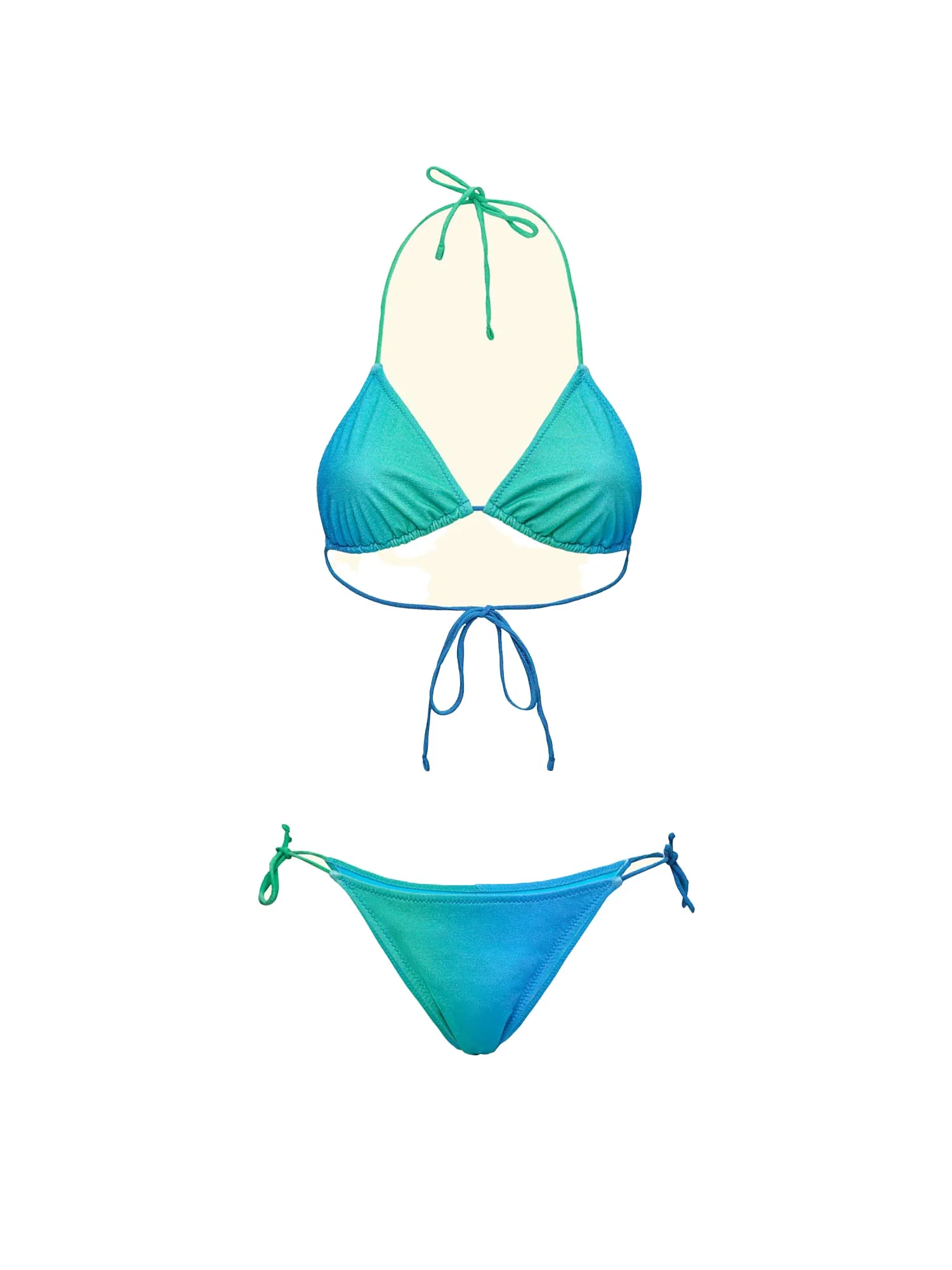 Bikini F**k Donna triangolo con slip regolabile fantasia bicolor verde acqua/turchese - Image 3