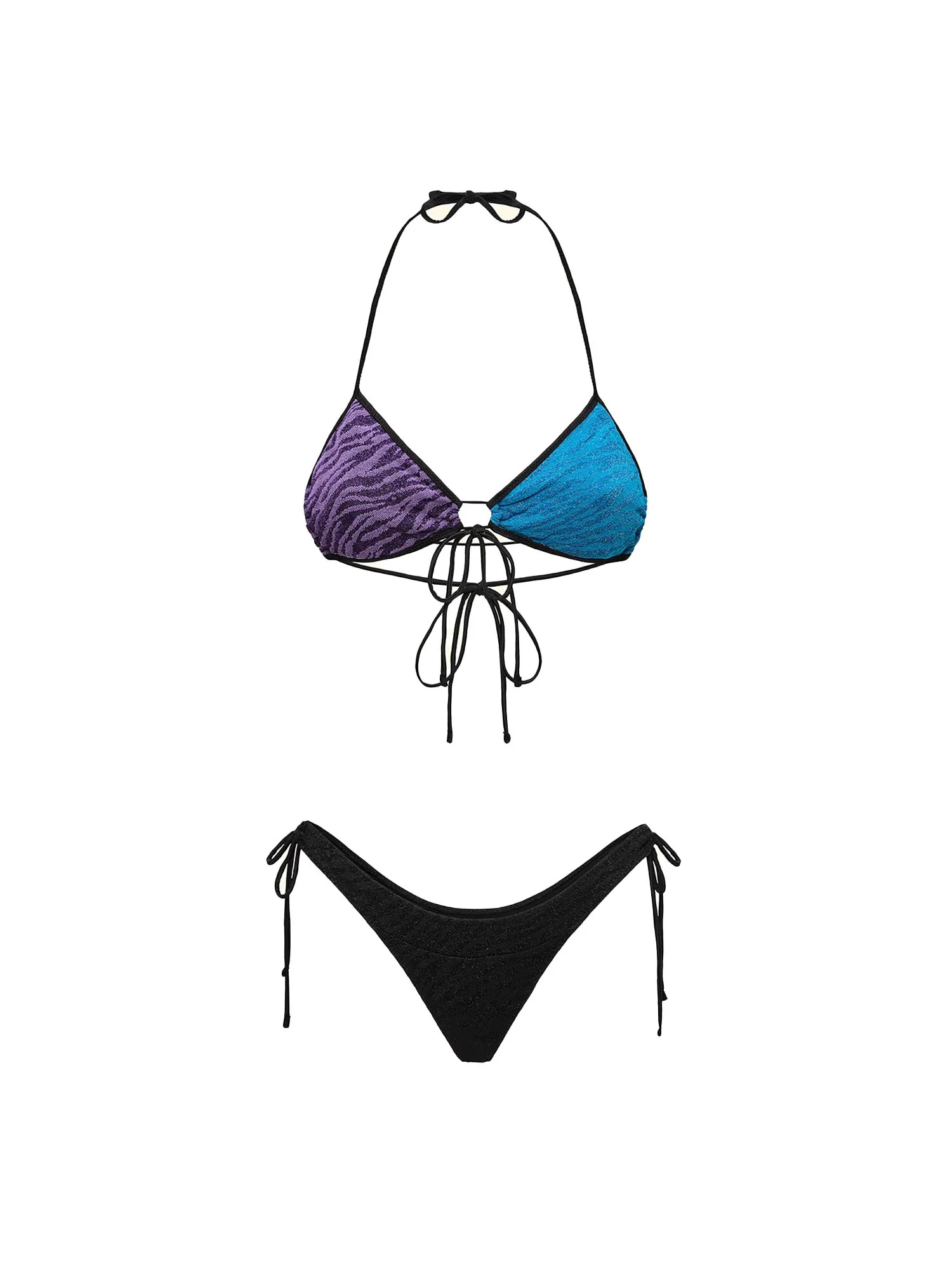 Bikini F**k Donna triangolo con slip regolabile lurex viola/azzurro/nero - Image 3