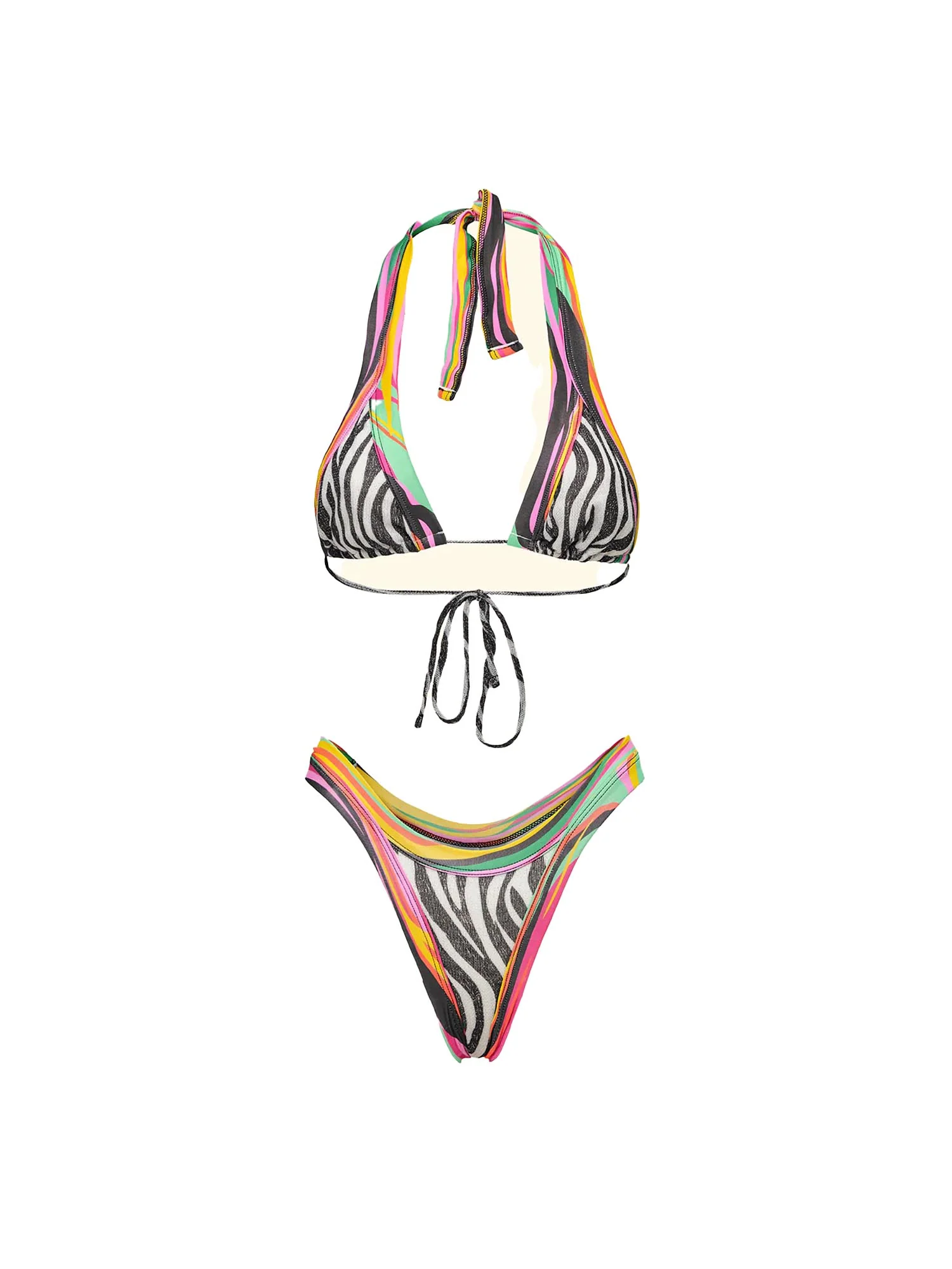 Bikini F**k Donna triangolo stampato e slip fisso zebra muticolor - Image 3