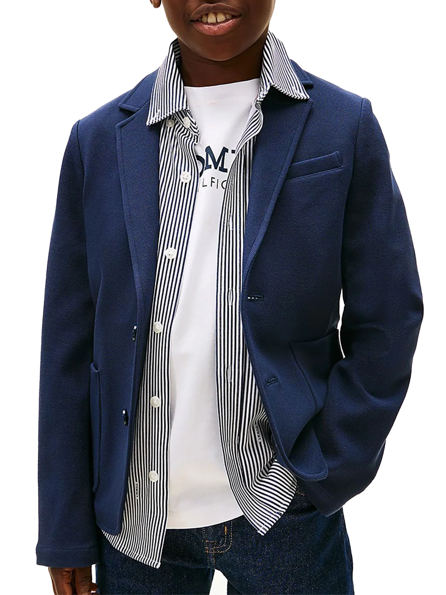 Blazer Tommy Hilfigher Bambino con 2 bottoni in piquet blu - Image 2