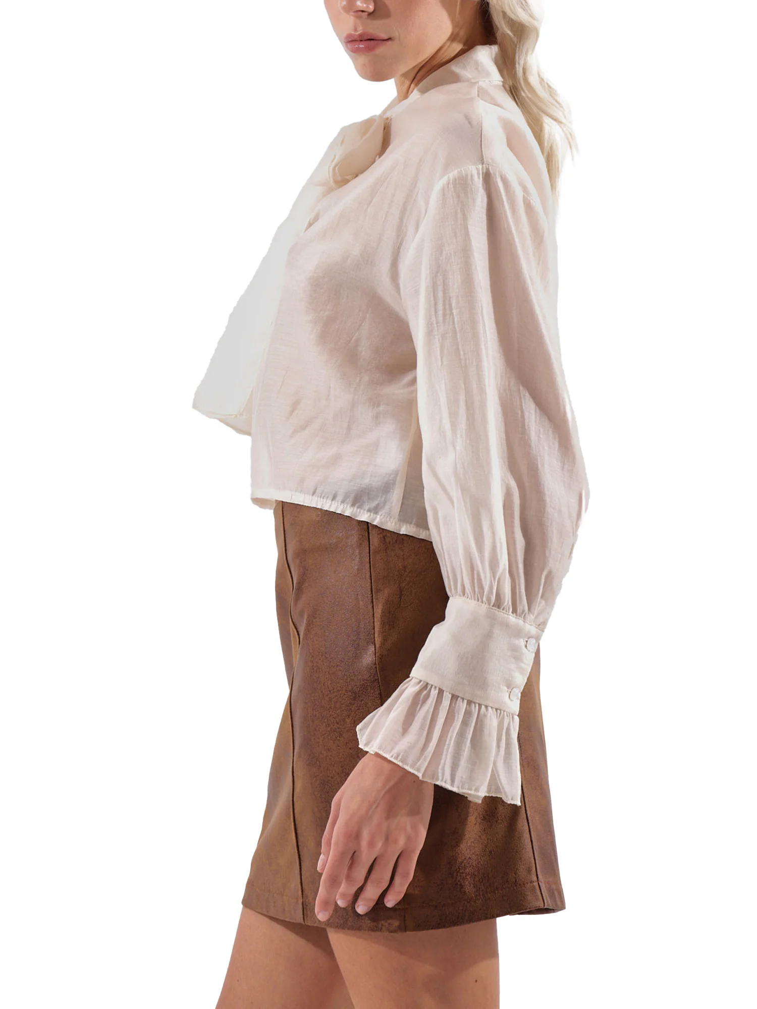 Blusa con fiocco e maniche a sbuffo burro - Image 2