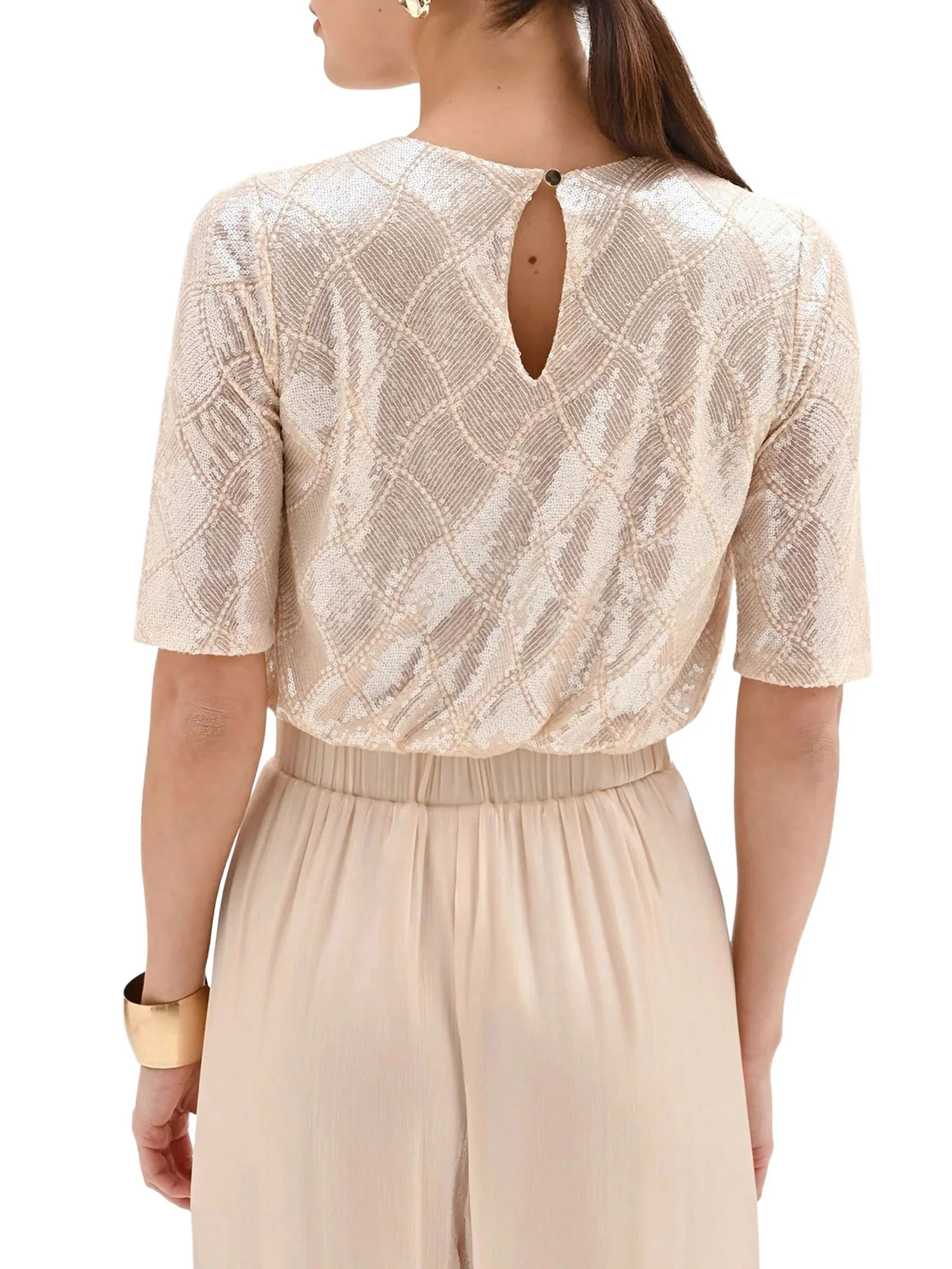 Blusa Rinascimento Donna crop con paillettes beige - Image 2