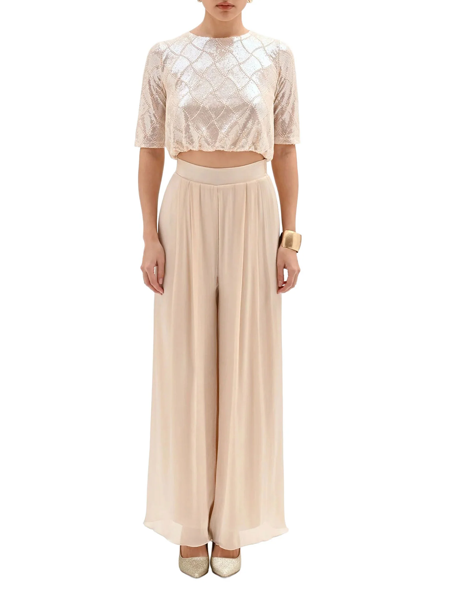 Blusa Rinascimento Donna crop con paillettes beige - Image 4