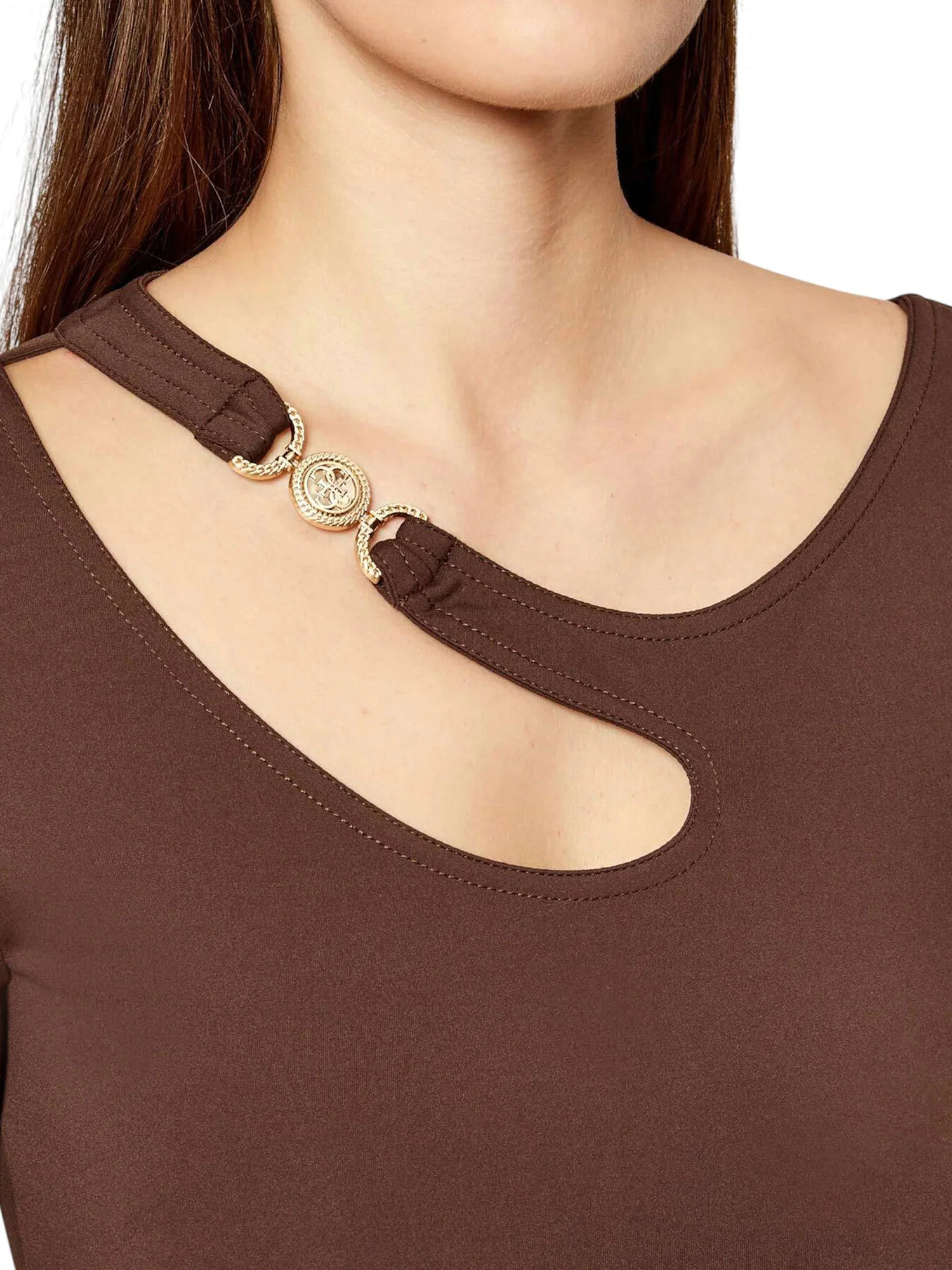 Maglia manica lunga Guess donna buckle Eleanor con scollo cut out moro - Image 3