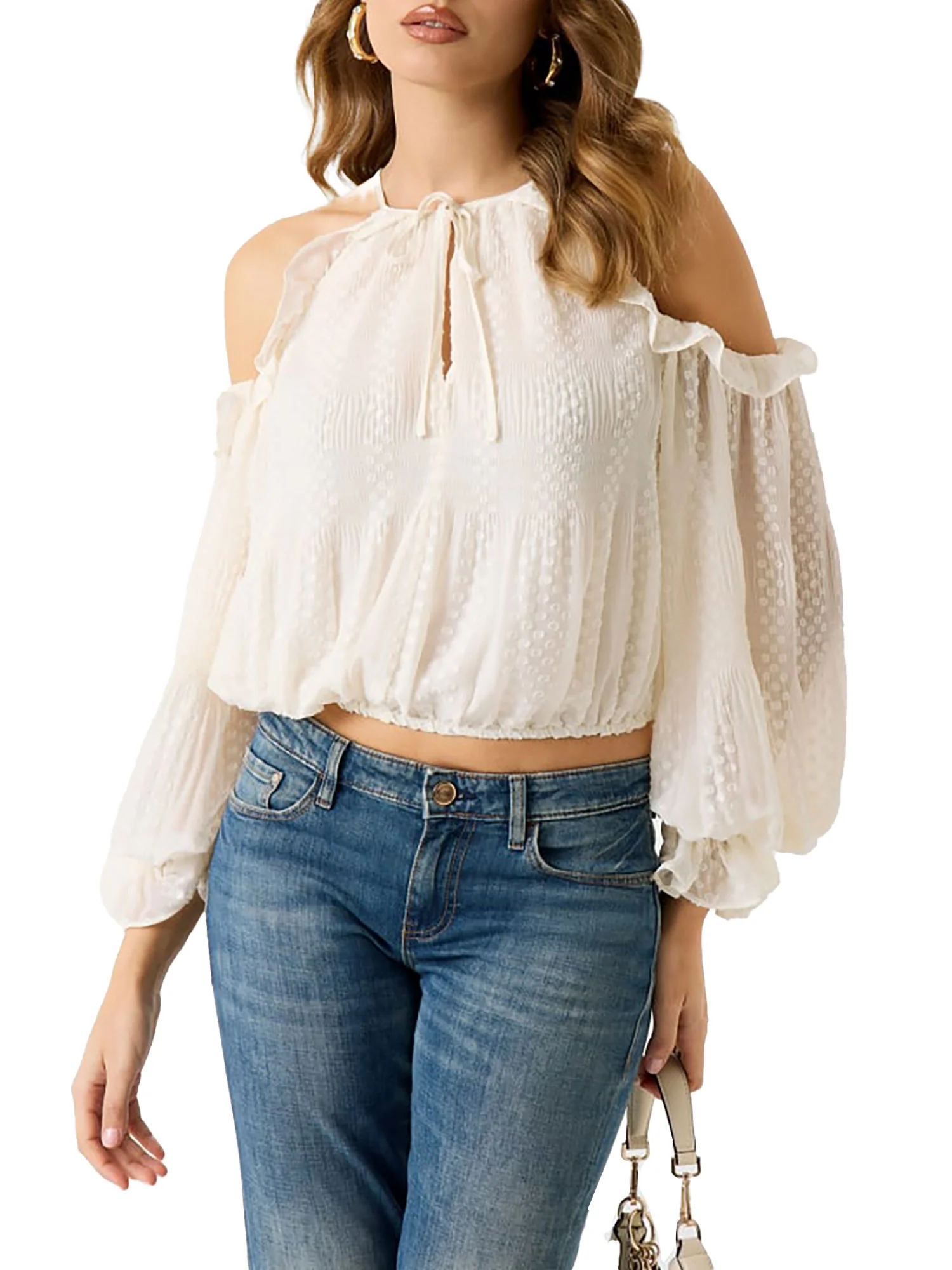 Blusa Guess Donna cold shoulder emilia bianco