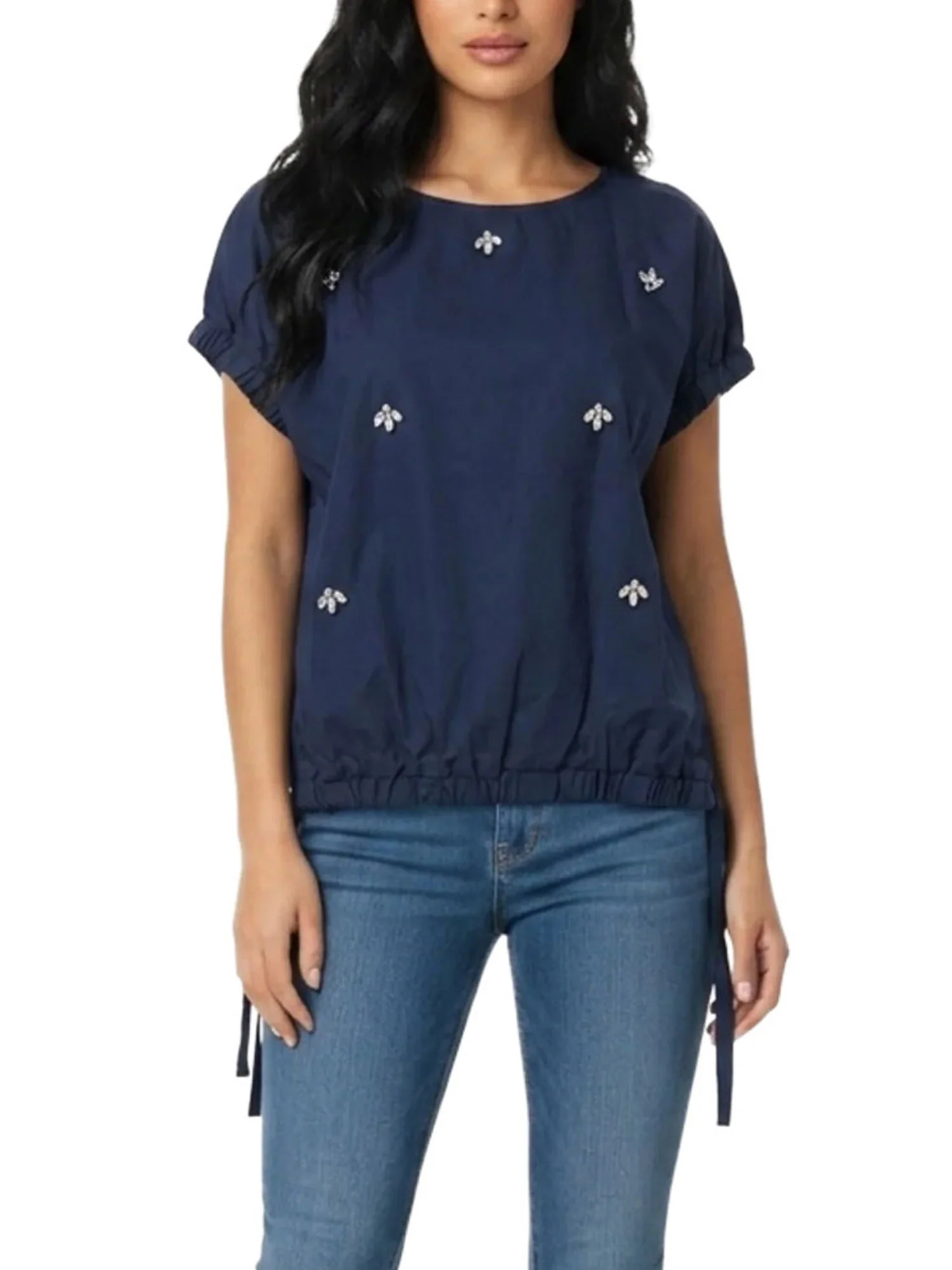 Blusa Yes Zee donna manica lunga Crop Man. Coulisse blu