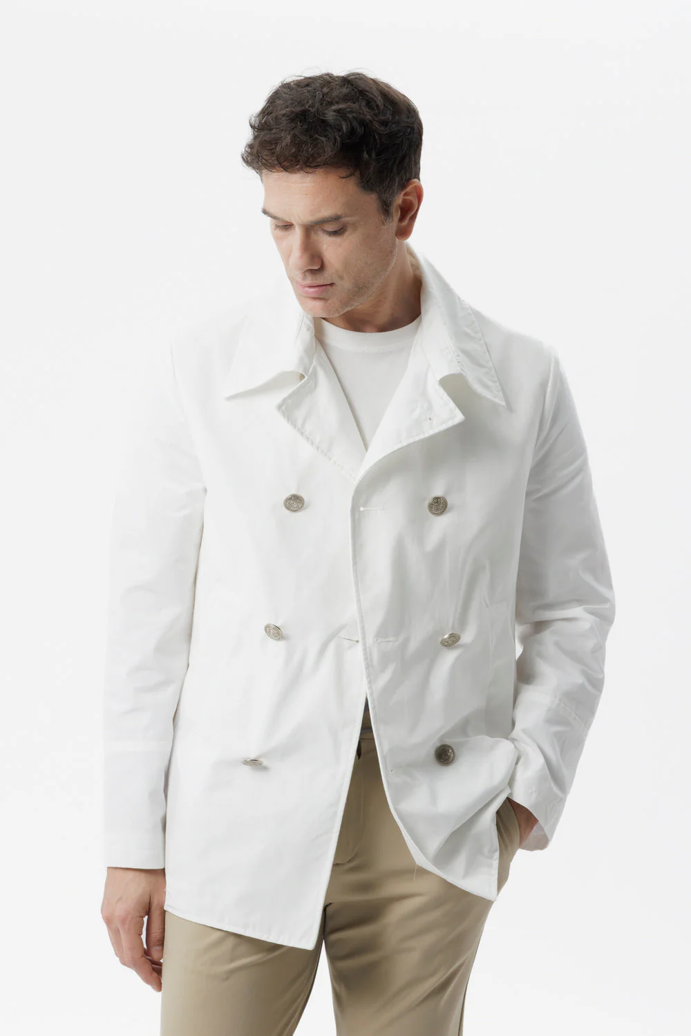 Caban doppiopetto in cotone techno bianco