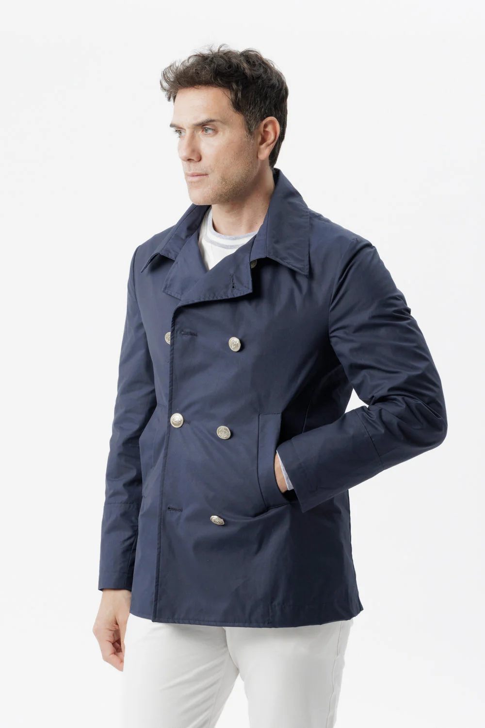 Caban doppiopetto in cotone techno blu