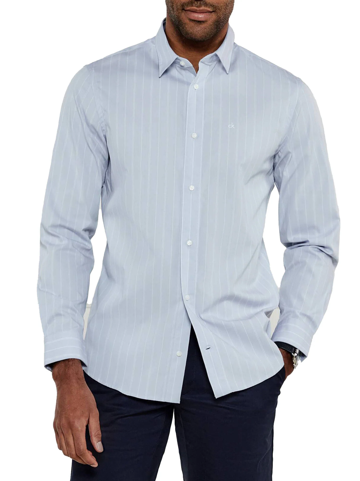 Camicia a righe in popeline celeste